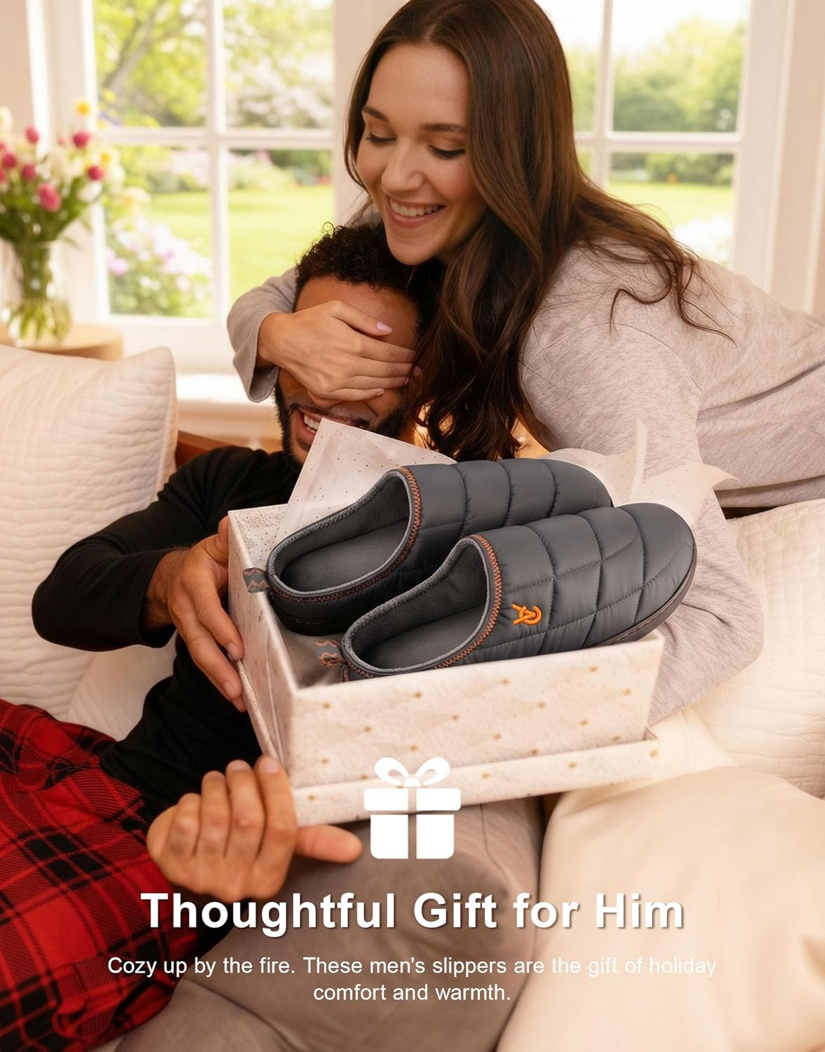 VeraCosy Men's Quilted Slip on Slippers with Anti Skid Outsole for Outdoor - Image 7