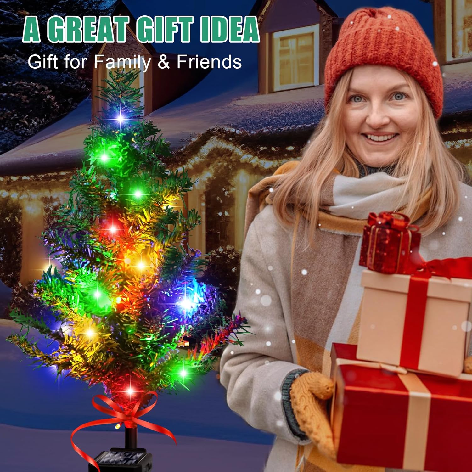 Solar Christmas Tree 4 Pack Garden Stake Light Waterproof Outdoor Christmas Decorations,2 Modes Solar Xmas Christmas Lights for Yard Front Porch Pathway Grave Garden Decor - Image 6