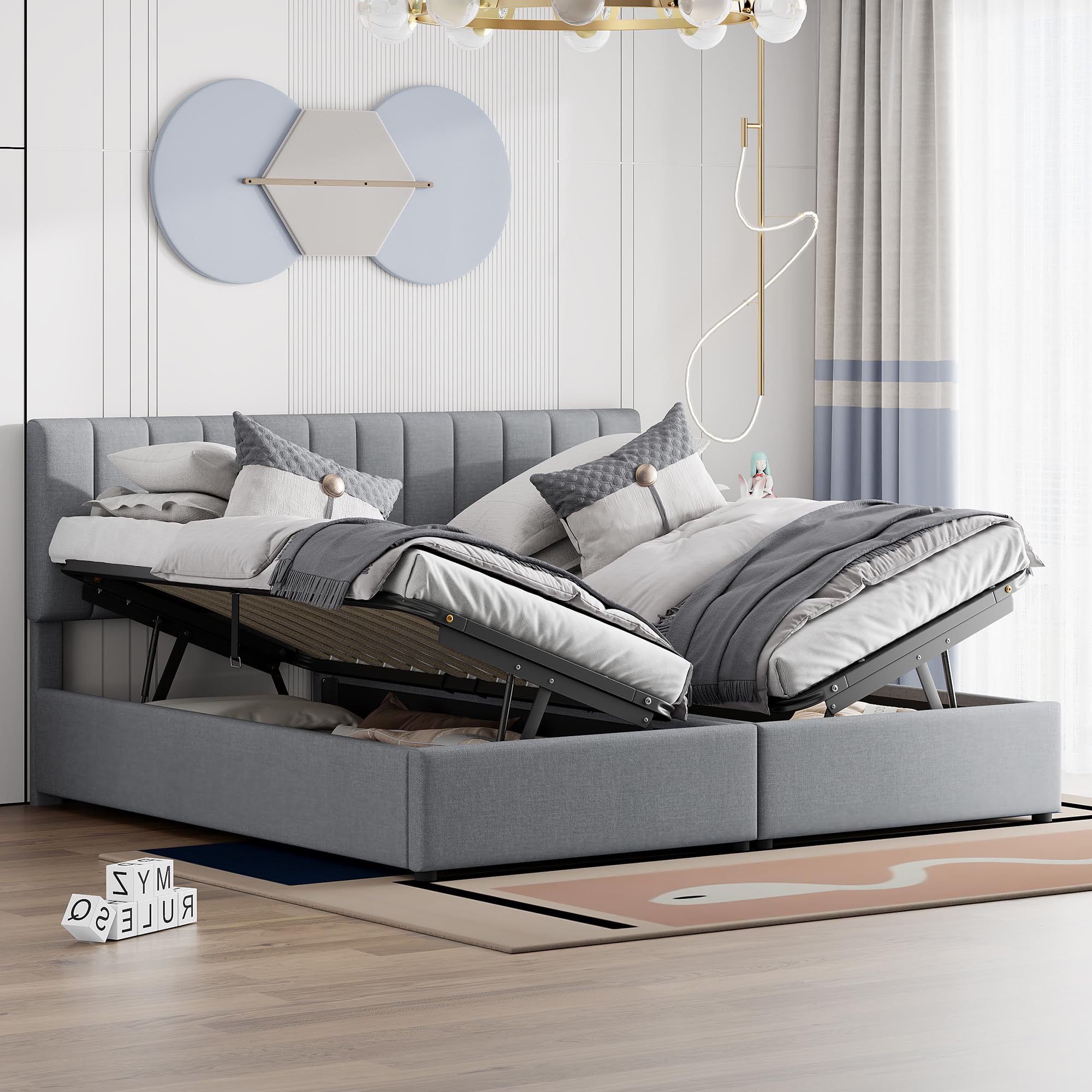 Moimhear Letto imbottito singolo, 180 x 200 cm, letto idraulico in lino, delicato sulla pelle (grigio, 180 x 200 cm)