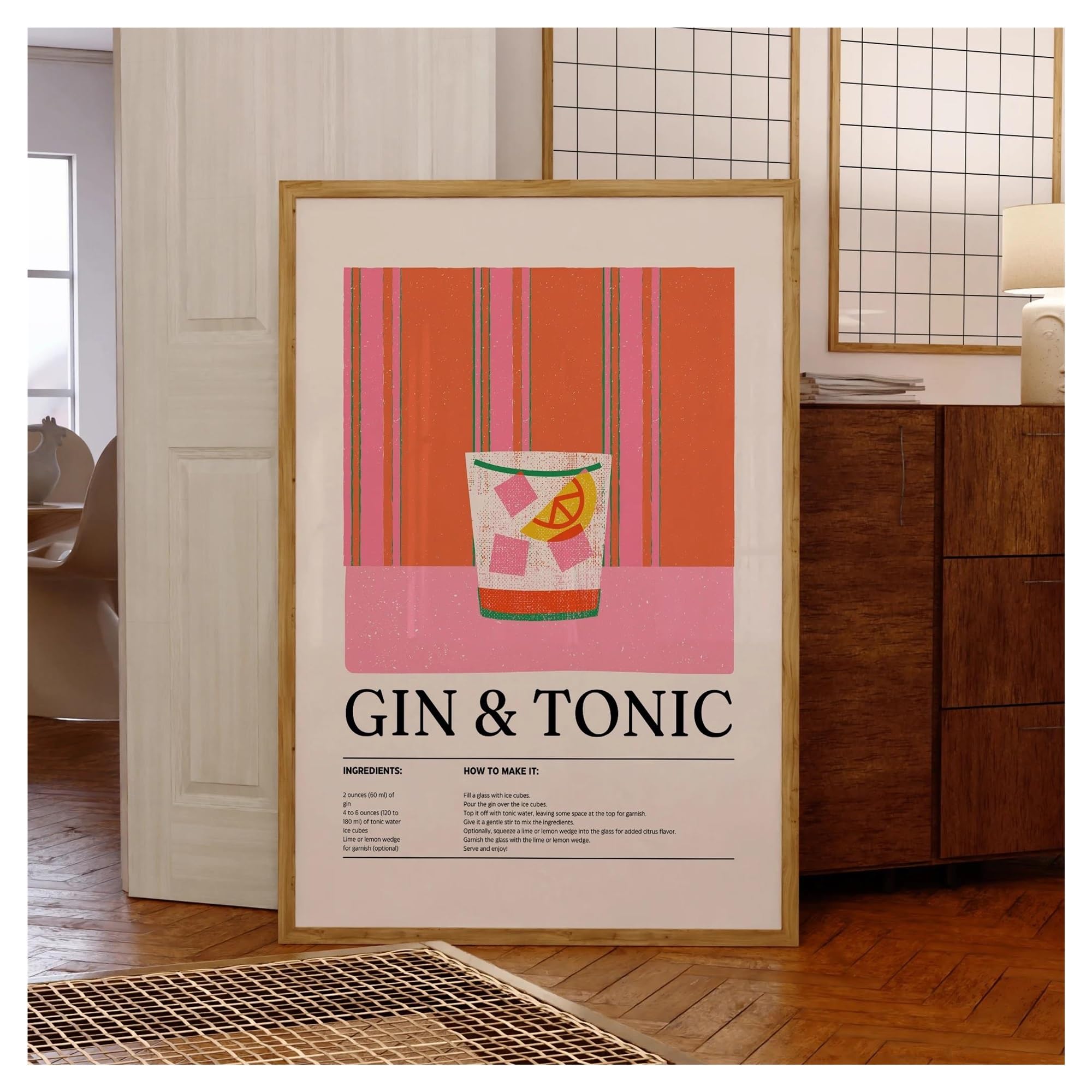 Toile imprimée Gin & Tonic, tableau minimaliste pour raviver les murs blancs du salon