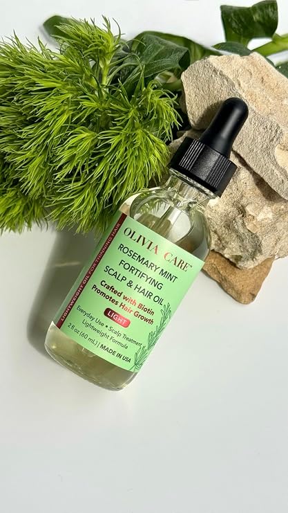 Olivia Care Rosemary Oil for Hair Growth - Rosemary & Mint with Biotin, Fortifying Scalp and Hair Treatment to Aid Hair Growth, Made in USA. (2 Fl Oz (60 mL), Light Rosemary Mint)