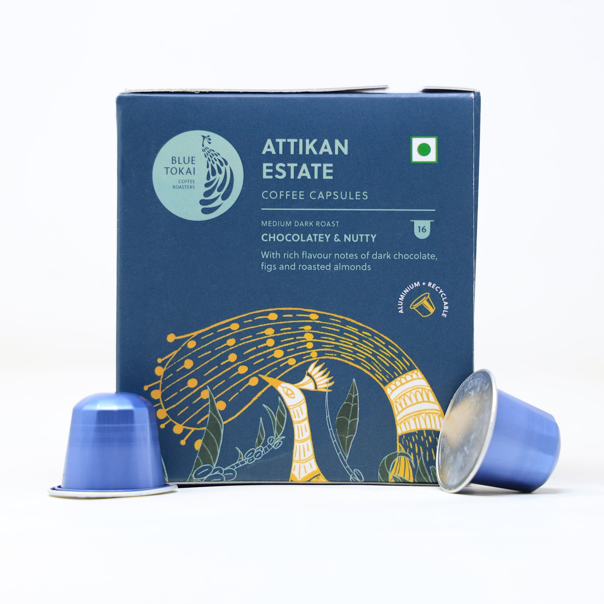 Blue Tokai Coffee Roasters Aluminium Capsule With 100% Speciality Arabica (Pack Of 36, 500 Grams) | Attikan Estate Medium Dark Roast Nespresso Compatible Coffee Pods