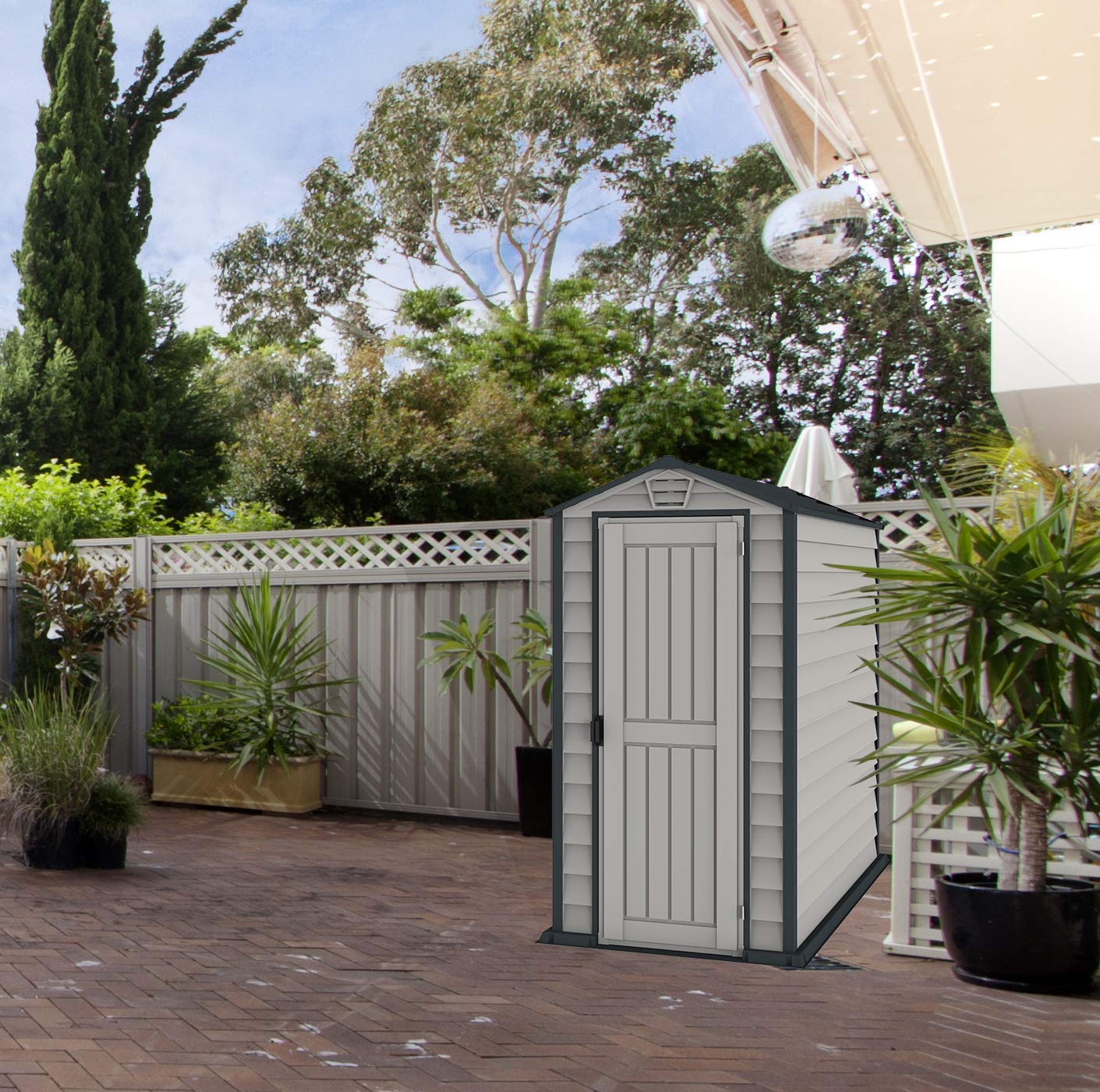 Duramax EverMore 6 x 4 Plastic Garden Storage Shed, Adobe & Grey, Fire ...