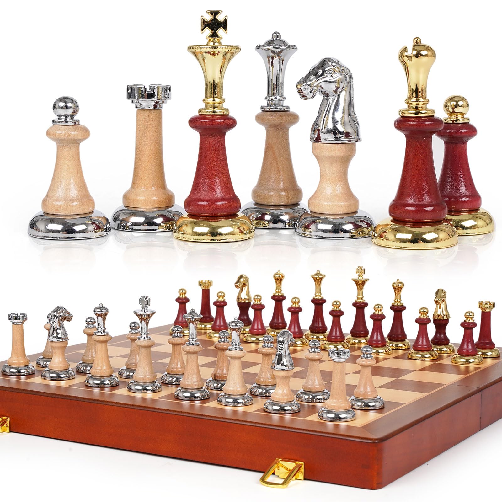 Photo 1 of ***FACTORY SEALED*** Large Wooden Chess Set with Metal & Wooden Chess Pieces, Luxury 17 Inch Chess Board Game with 2 Extra Queens, Premium Classic Strategy Board Game for Adults, Kids, Beginners & Gift Lovers