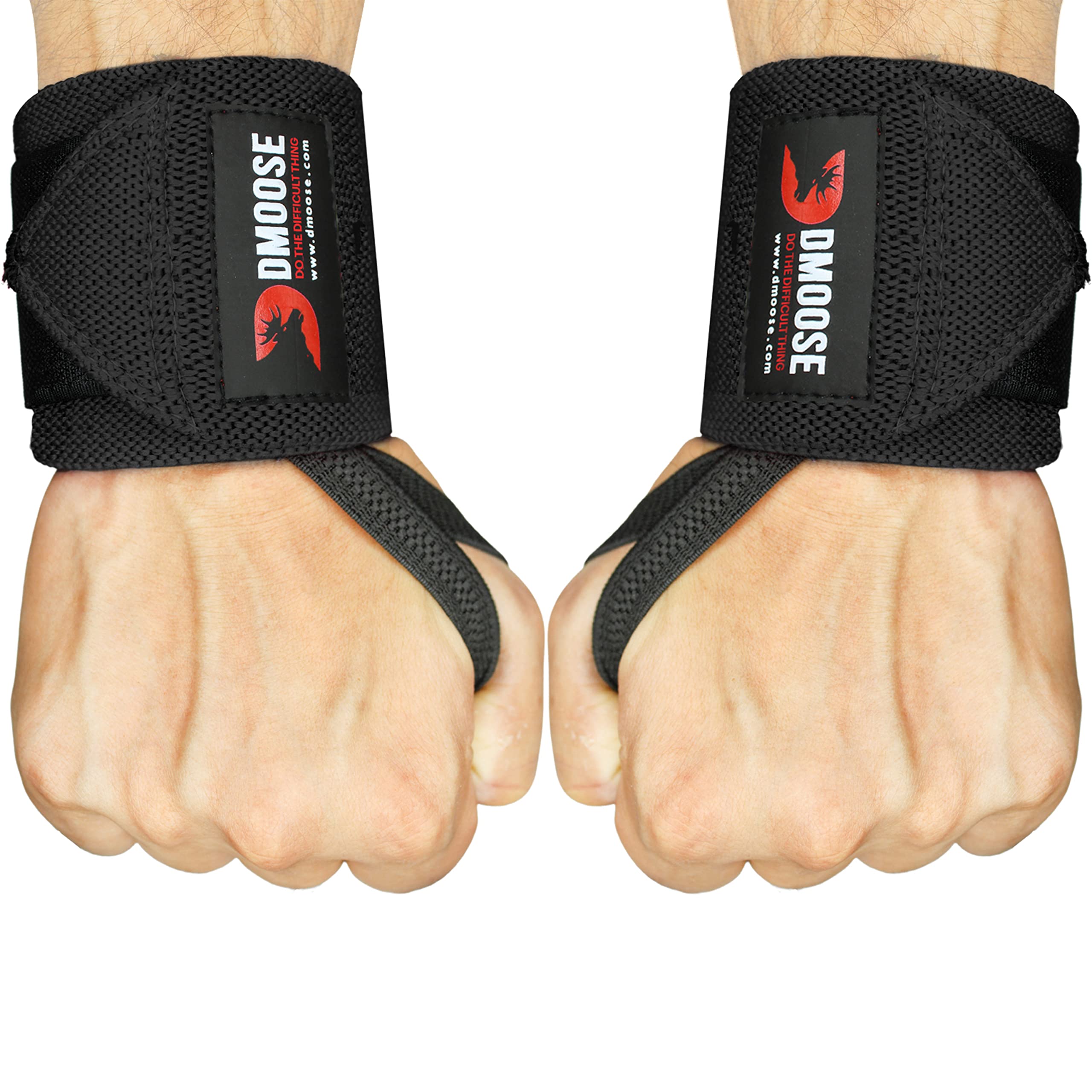 DMoose Fitness Bande Poignet Musculation - Protège Poignet, Poignet de Force, Sangle Musculation, Qualité Supérieure, Velcro Fort, Boucles de Pouces, Couture Double 18" & 12" Femmes et Hommes
