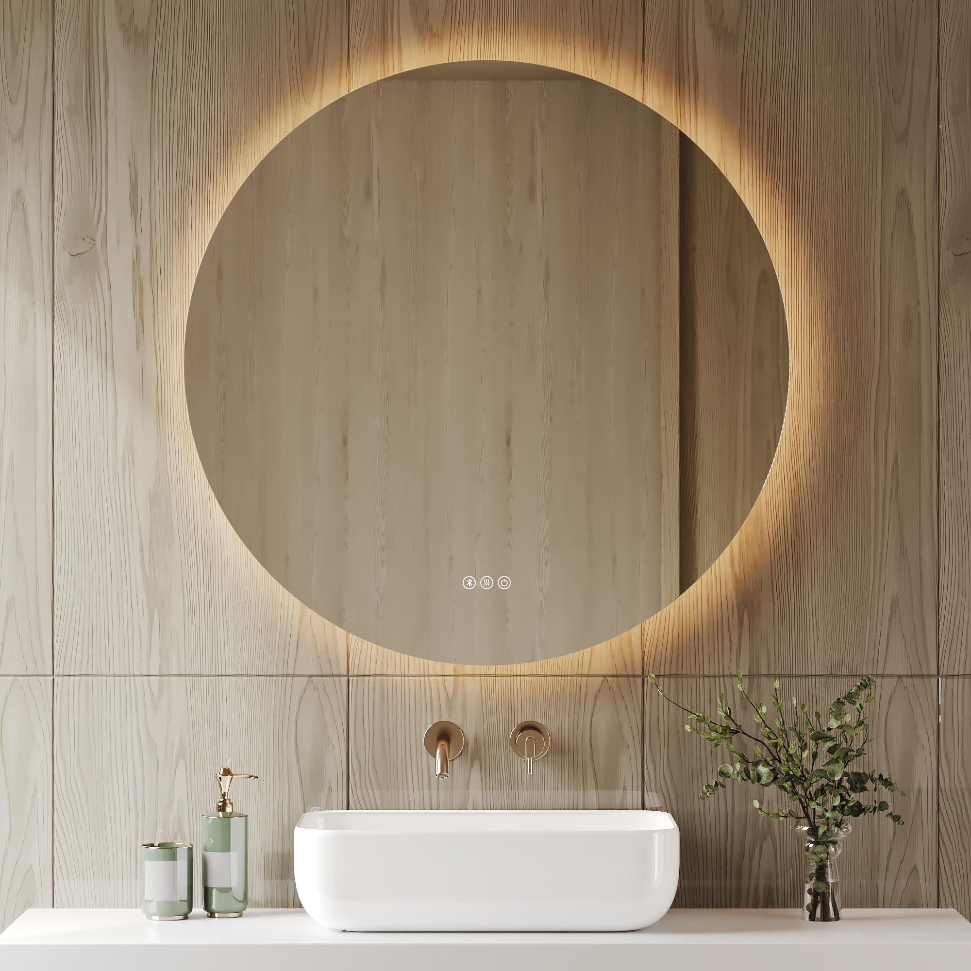 DeerValley Bathroom Mirror with LED Lights, Wall Mirror with Bluetooth & Anti-Fog,3 Colors Dimmable Touchable with Backlit Lights, 3 Color Temperatures, Memory Function(80 * 80)