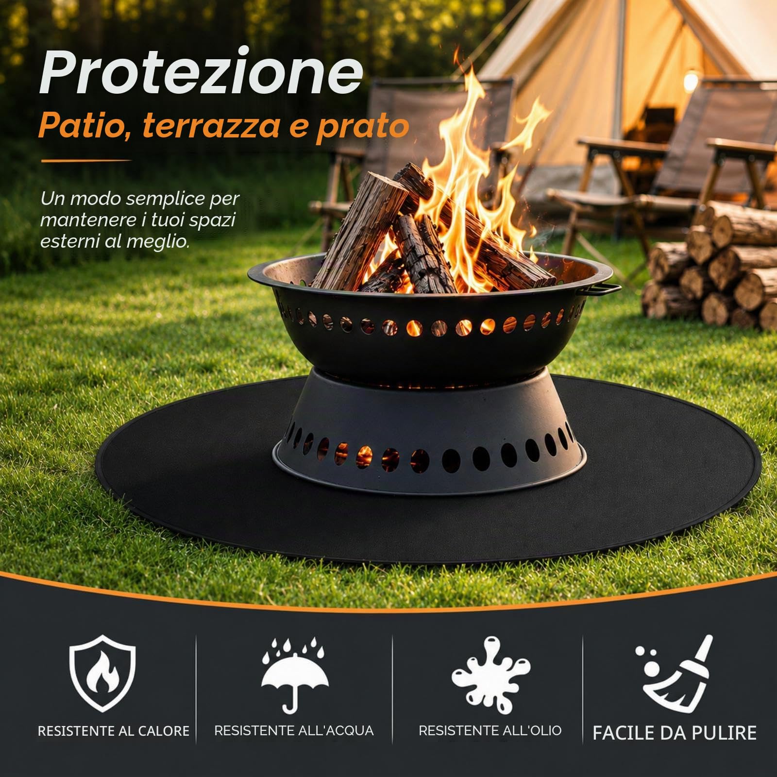Tappetino Per Braciere Per Falò Singolo, Coperta Rotonda Sotto la griglia per griglia esterna, tappetino ignifugo, a prova di olio, impermeabile, accessori per barbecue(90 cm)