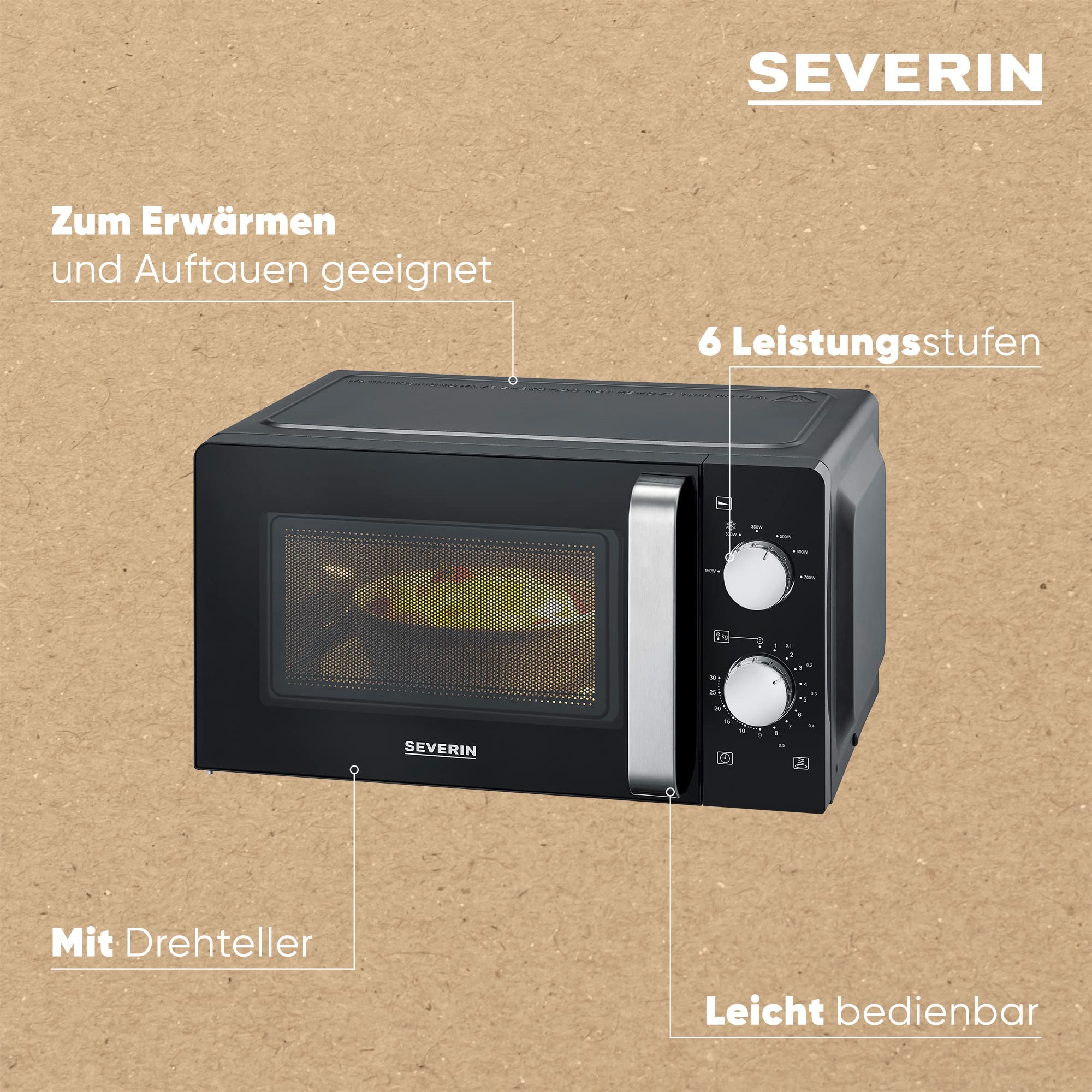 Severin MW 7886 Mikrowelle Solo 17L Schwarz Edelstahl Auftauen Erhitzen Drehteller