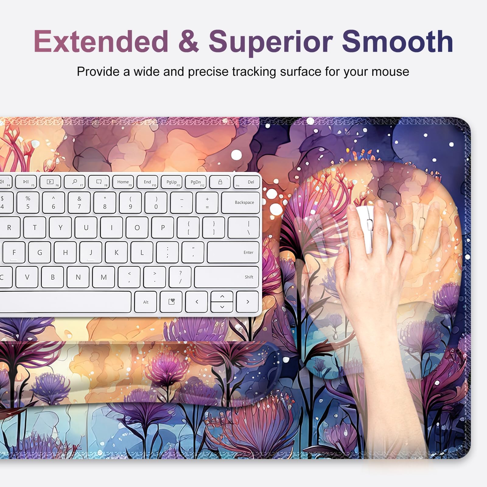 Alfombrilla de mouse grande 4 en 1, juego de reposamuñecas para teclado, alfombrilla ergonómica para mouse con soporte de muñeca, alfombrilla de escritorio con bordes cosidos, alfombrilla de