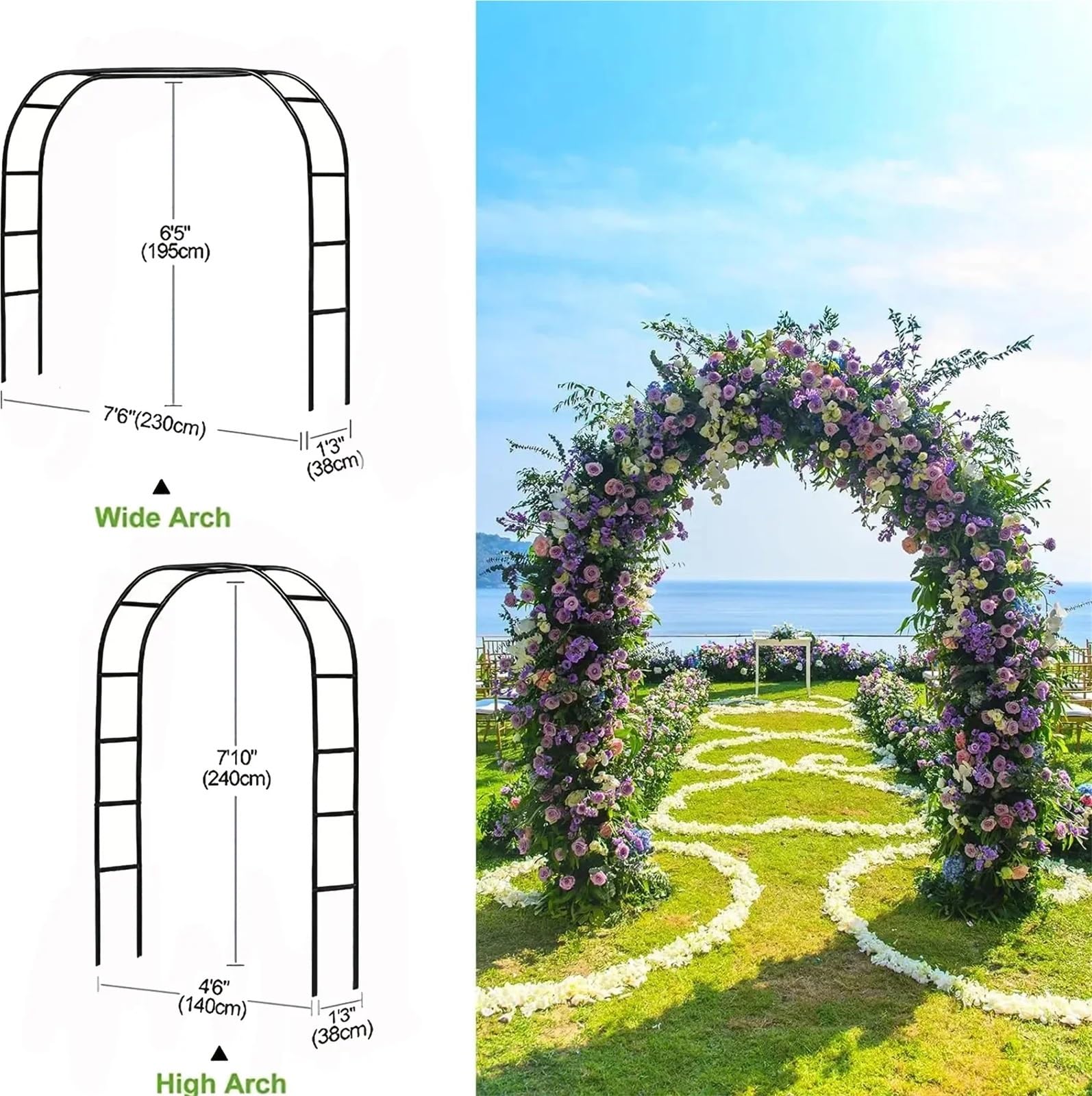 Hochzeitsbogen Bogen aus Metall, gewölbter Hochzeitsbogen, Blumenständer, Kletterranke, Pflanzenstütze, Stangenbasis, Pavillon, 1 Stück, runder Hintergrundständer for Hochzeiten