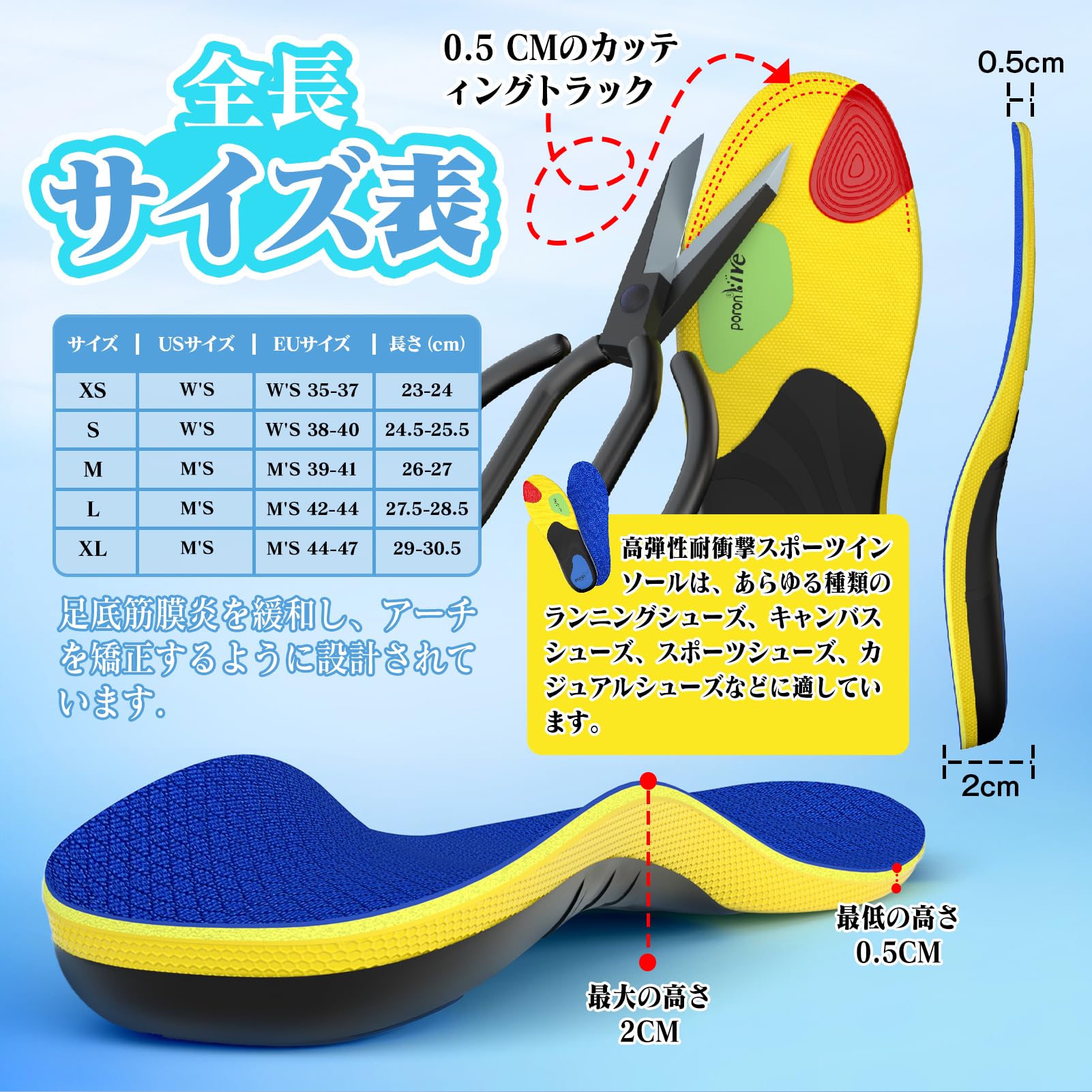 Amazon.co.jp: インソール【アーチサポート】スポーツ滑り止め