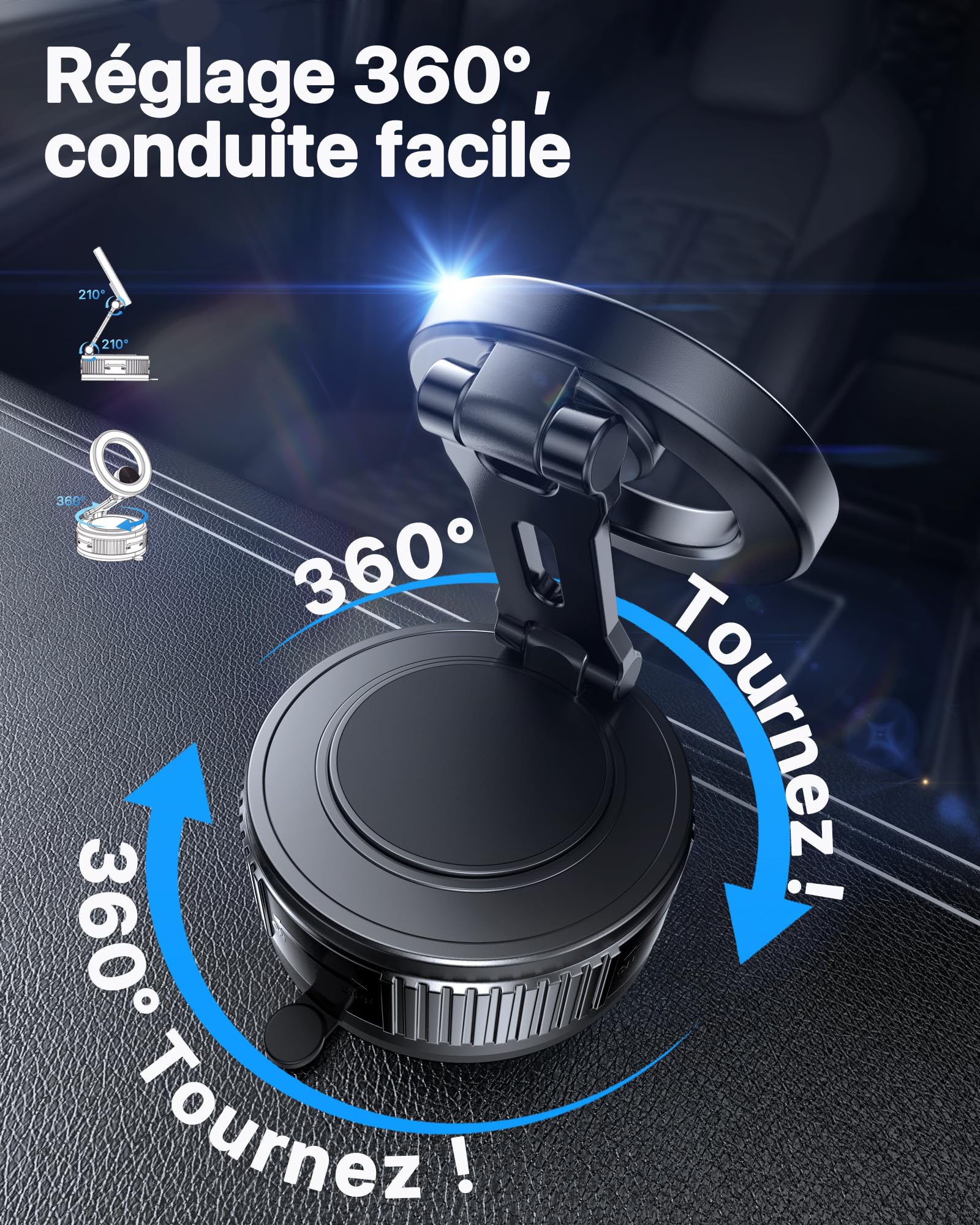 Miracase Support Telephone Voiture pour Magsafe [Succion Ultra Puissante] 2026 Aimant Telephone Voiture 360°Rotation pour iPhone 17 16 15 14 13 12 Pro Max, Autres Smartphones