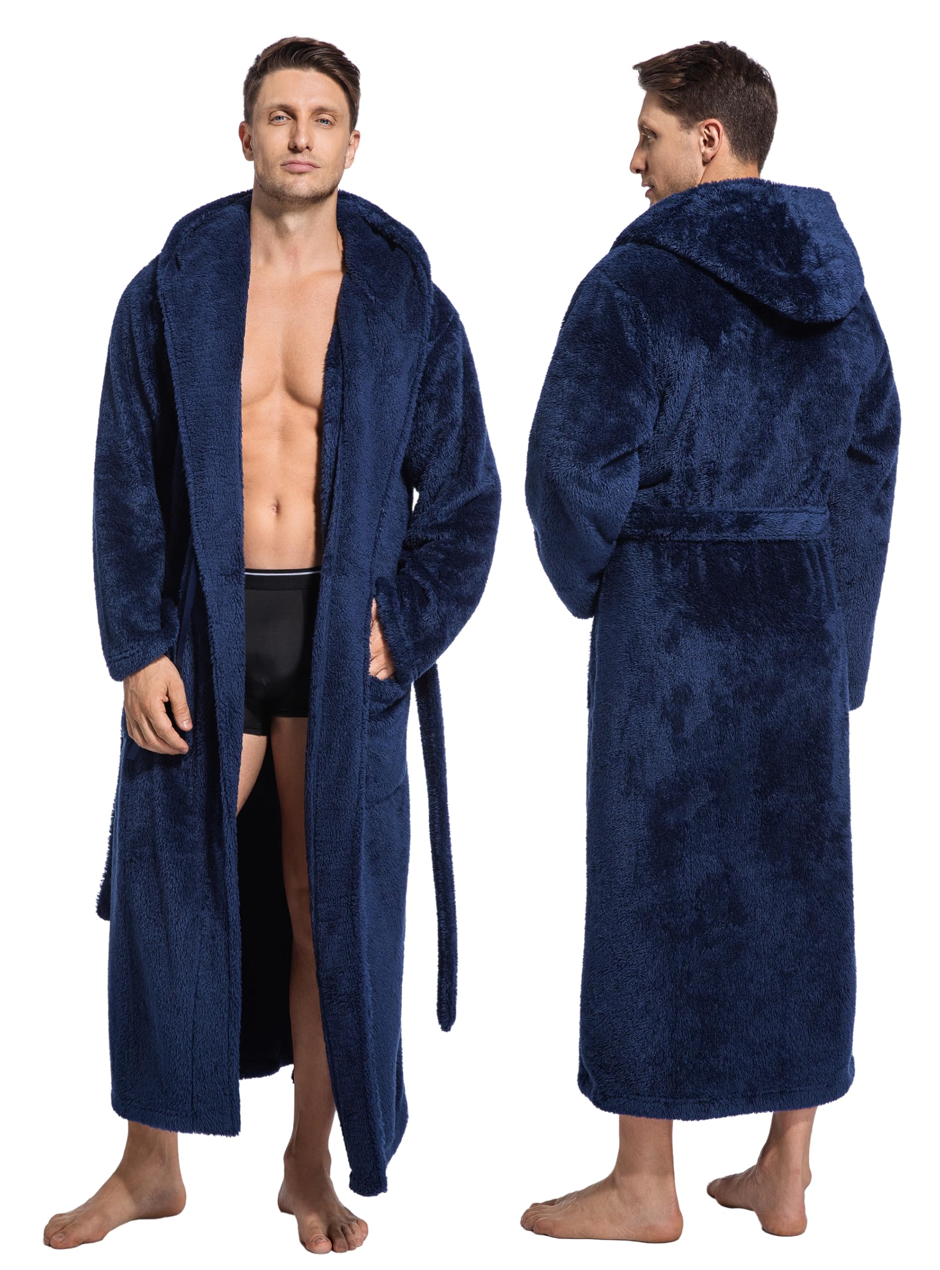Mens Robe with Hood, Plush Fleece