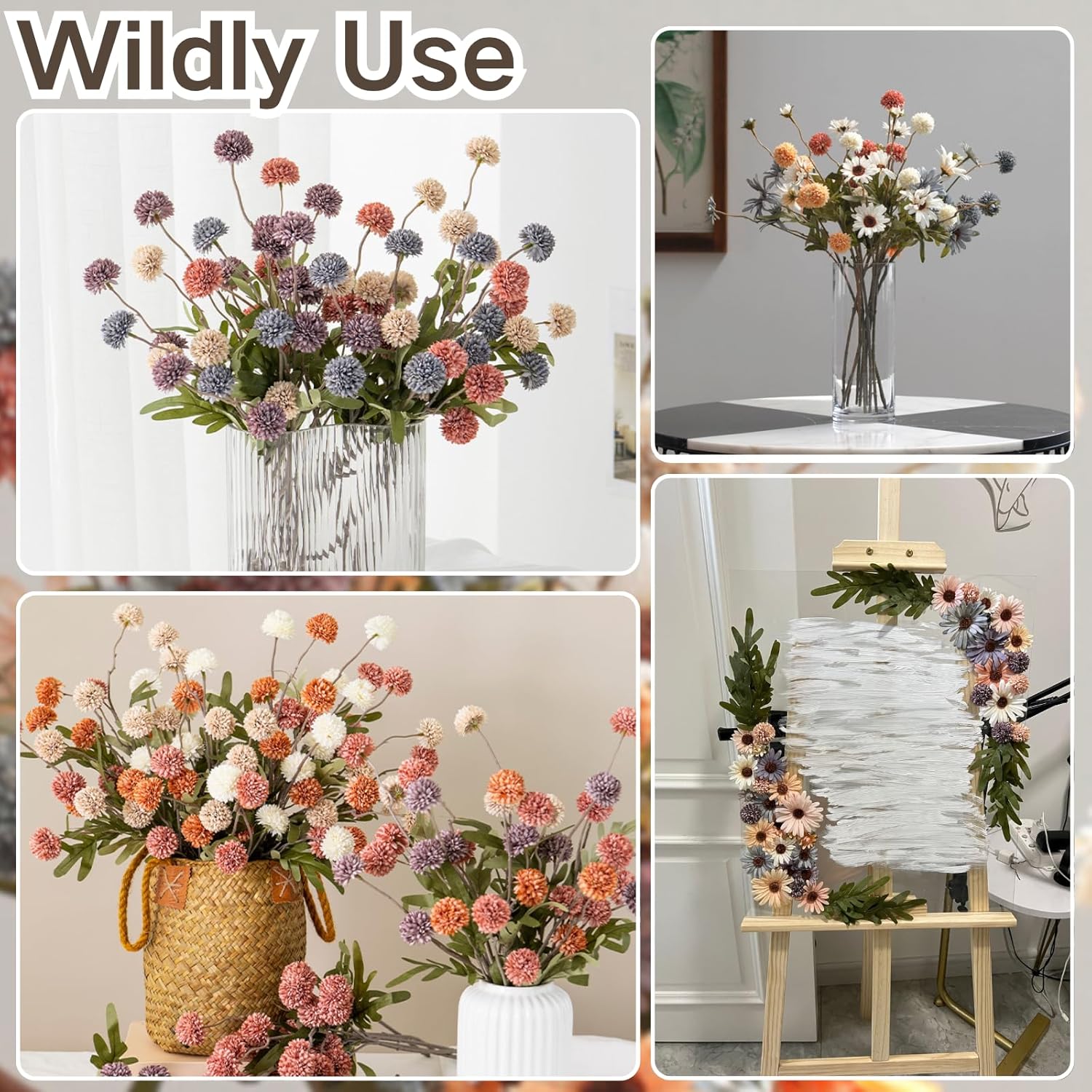 ASTRYAS Artificial Flowers, 10Pcs Faux Flowers Kiku Fake Mini Chrysanthemums Floral Stems Mix Daisy Flowers for Spring DIY Bouquet Centerpieces Wedding Fillers Arrangements Home Decorations