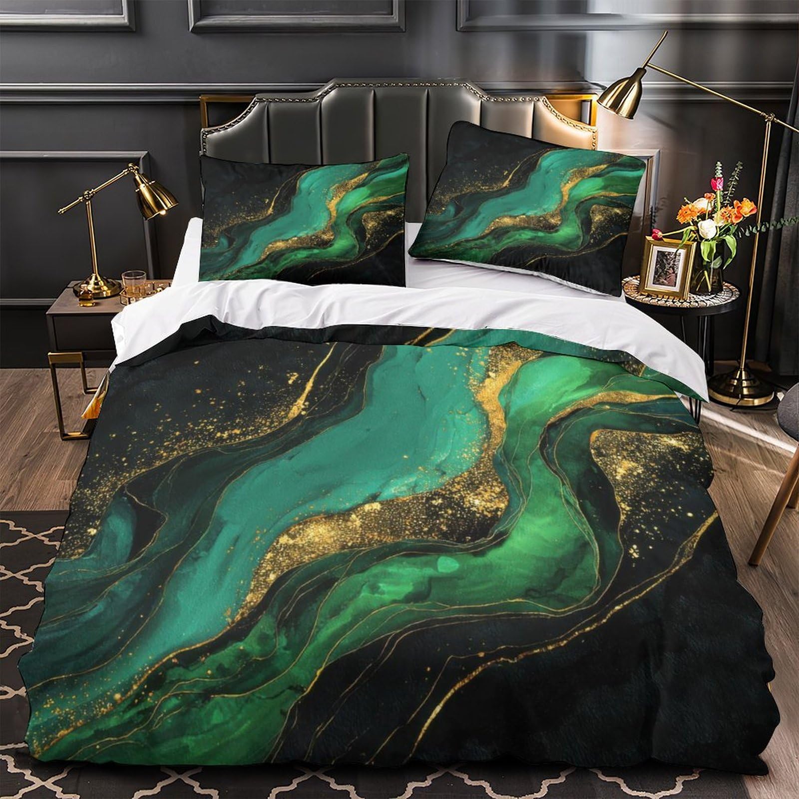 Parure de lit 135x200cm vagues émeraude pour chambre d'ado