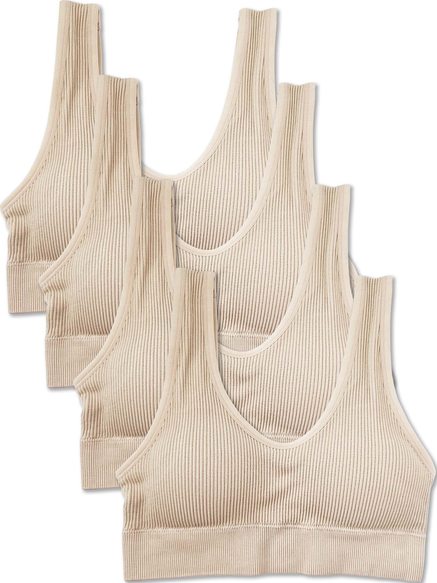 Kalon Women's 4 Pack Ribbed Bralette Crop Top Comfort Sports Bra