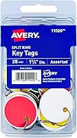 Avery Metal Rim Key Tags 1.25" Durable Round Tags with Split Rings, Assorted Colors, 25-Pack (11020)