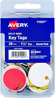 Avery Metal Rim Key Tags 1.25" Durable Round Tags with Split Rings, Assorted Colors, 25-Pack (11020)