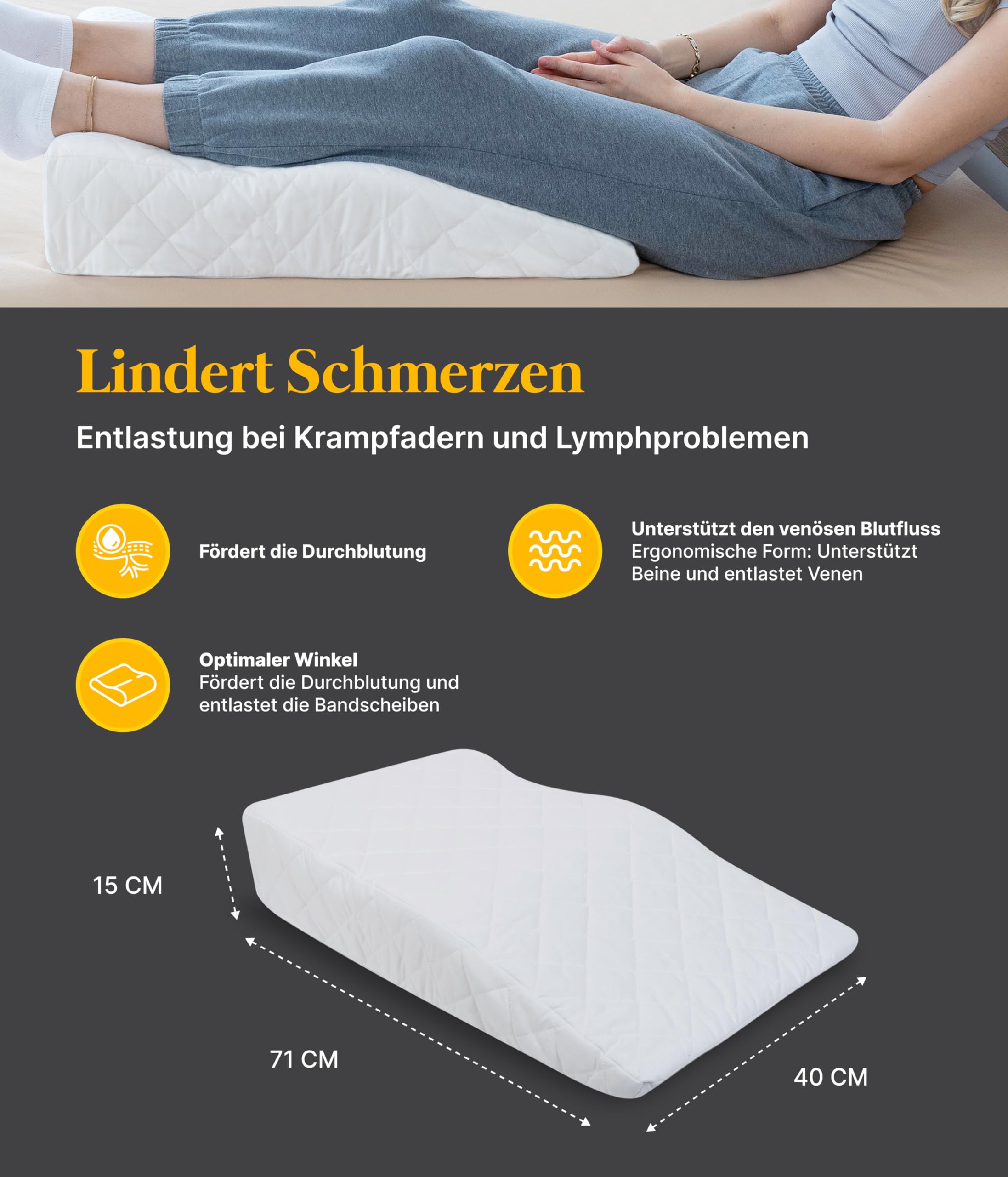 Medicline Ergonomisches Venenkissen Beinkissen aus Komfortschaum – Ergonomische Beinhochlagerung für Entspannung & bessere Durchblutung – Atmungsaktiv, Lagerungskissen – Made in Germany