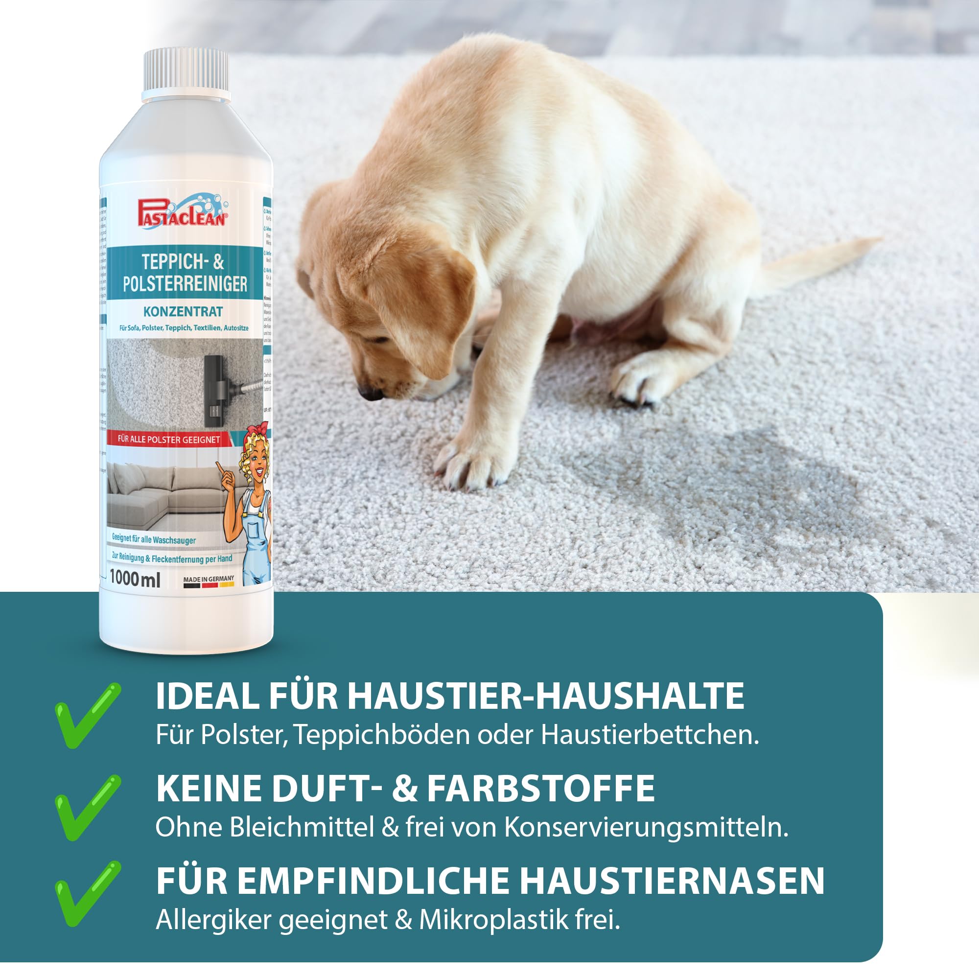 Pastaclean® 3 l, detergente concentrato per tappezzeria, per divano, tappezzeria, tappeti, tessuti, sedili auto, per aspirapolvere e aspirapolvere bagnato