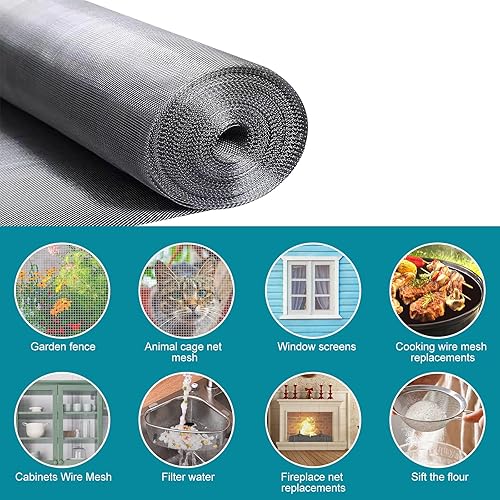 Miniatura 4 de Rollo de malla de acero inoxidable 304 de 36 x 200 pulgadas con guantes resistentes a puñaladas, repuesto de pantalla de ventana a prueba de