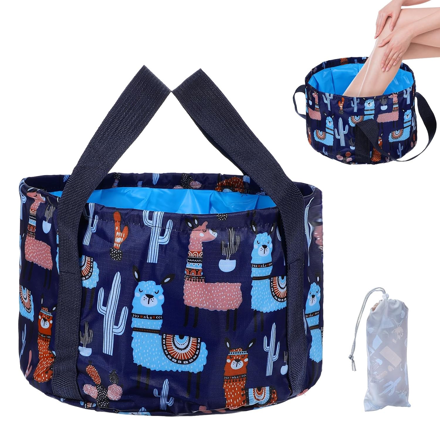 Collapsible Bucket for Soaking Feet, Portable Foot Bath Basin, Travel Foot Soaking Tub with Handles, Navy Blue Foot-Spa Soaking-Tub for Home, Travel, Outdoor and Camping (14 L/11×7.4 Inch)