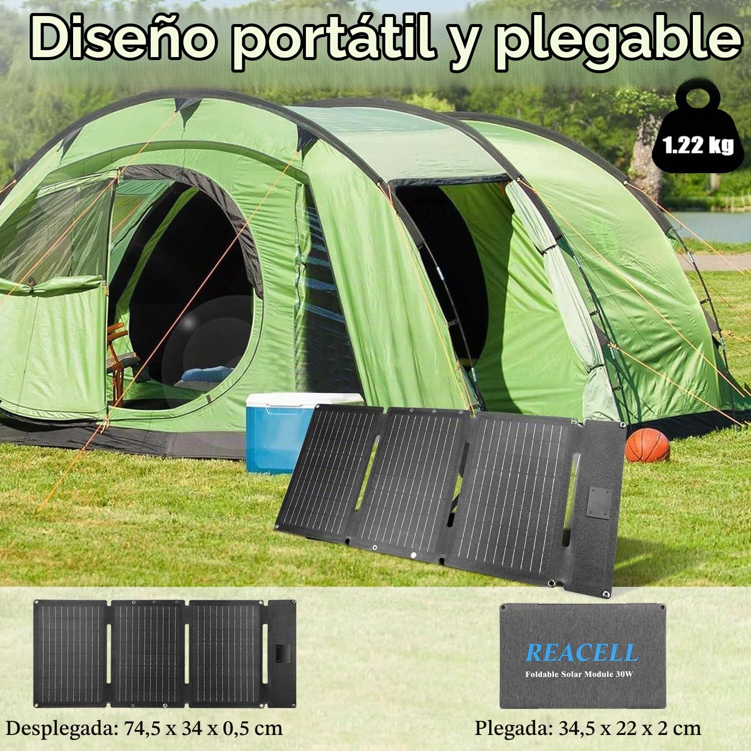 30W Panel Solar Plegable Cargador con Puerto USB-C y USB-A