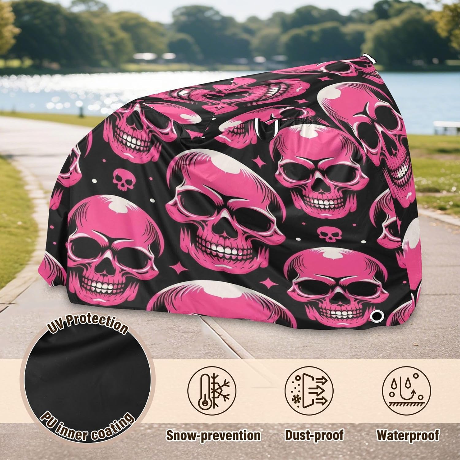 ALAZA Pink Skull Stars & Polka Dots Bike Cover Waterproof Outdoor Ebike Bicycle Covers Tarp Protection for 1/2 Bikes, Sun UV Dust Wind Proof