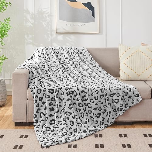 Miniatura 5 de SOCHOW - Manta Uragiri, de franela, vellón, ligera, muy suave y acogedora, de 60 x 80 pulgadas, con diseño de leopardo, en color negro