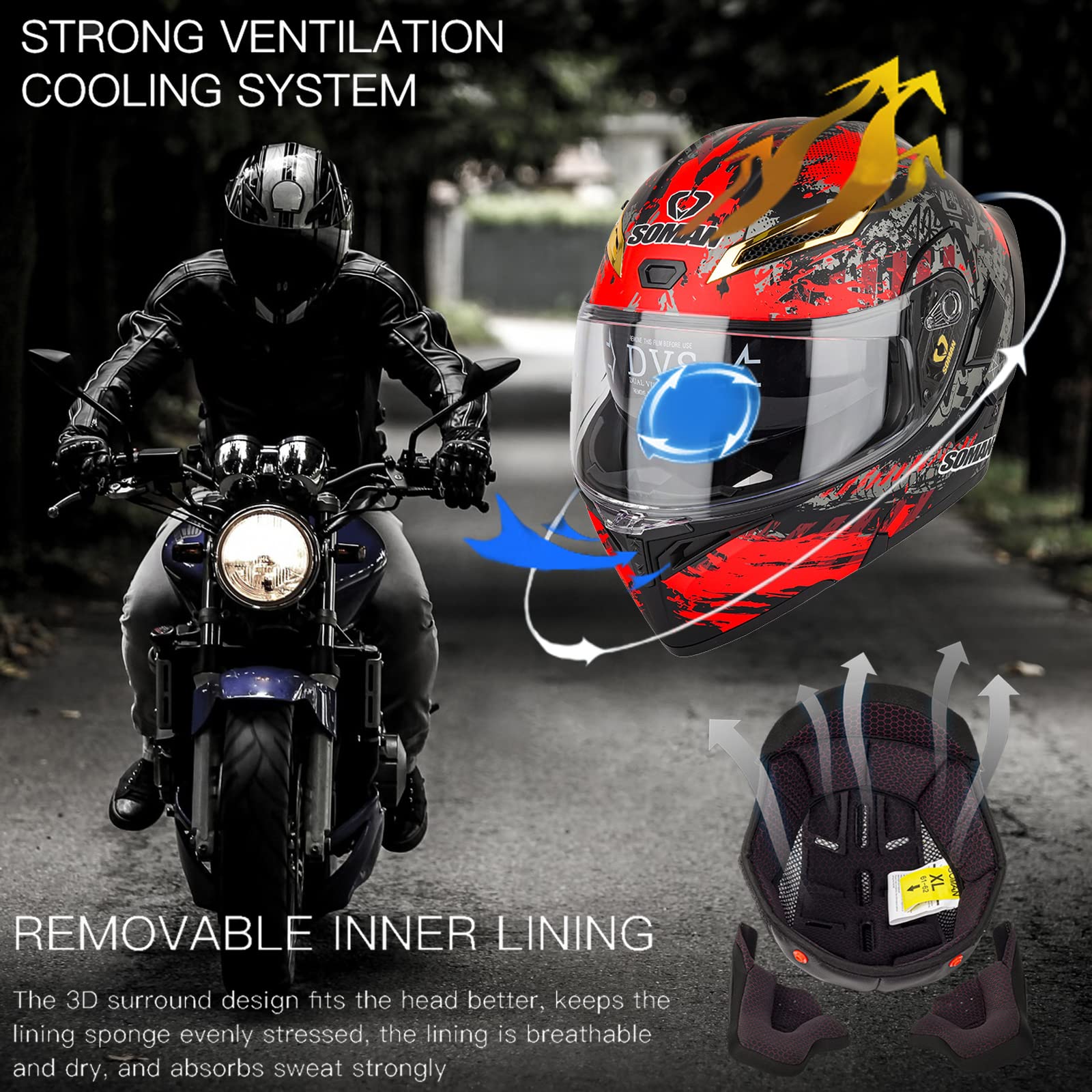 Casco Moto Modulare, Caschi Moto Apribile con Doppia Visiera Lente a Colori, Casco Moto Integrali Casco Scooter Motocicletta per Donna e Uomo, Rosso-M(57~58cm)