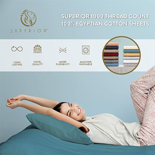 Miniatura 5 de SUPERIOR Juego de sábanas de algodón egipcio, juego de sábanas de algodón egipcio de alta calidad de 1000 hilos tamaño King con bolsillo profundo de