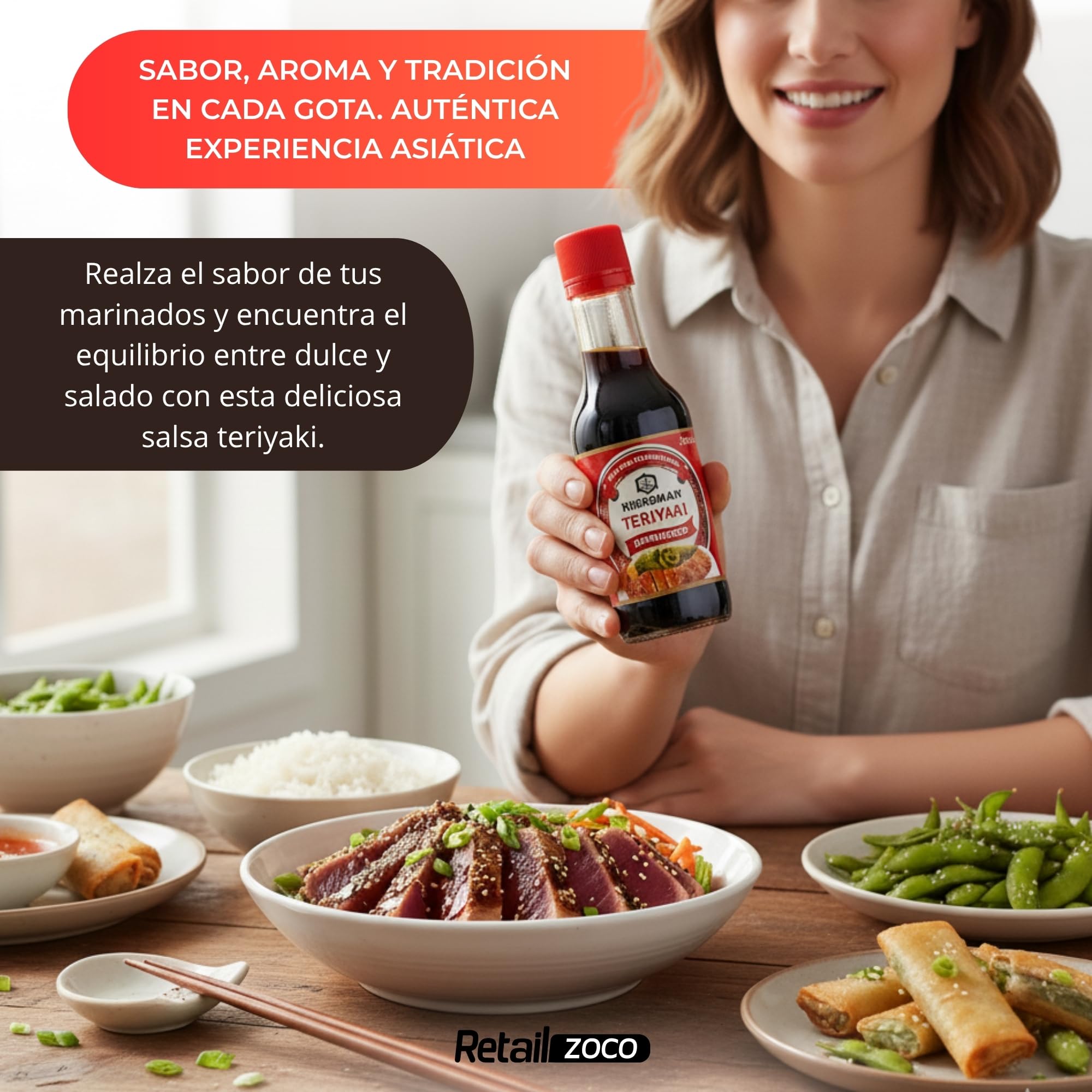 Salsa Teriyaki Marinada, Salsa Japonesa, Apta para cualquier tipo de carnes, pescados y brochetas a la brasa o asadas, ingredientes 100% naturales, Ideal para carnes, pescados y verduras, 250 ml