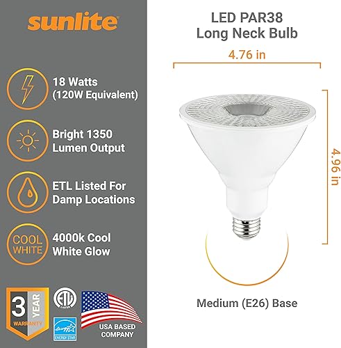 Miniatura 2 de Sunlite Foco reflector LED PAR38 regulable de 15 W, equivalente a incandescente de 100 W, base media (E26), inundación ancha, blanco frío de 4000 K
