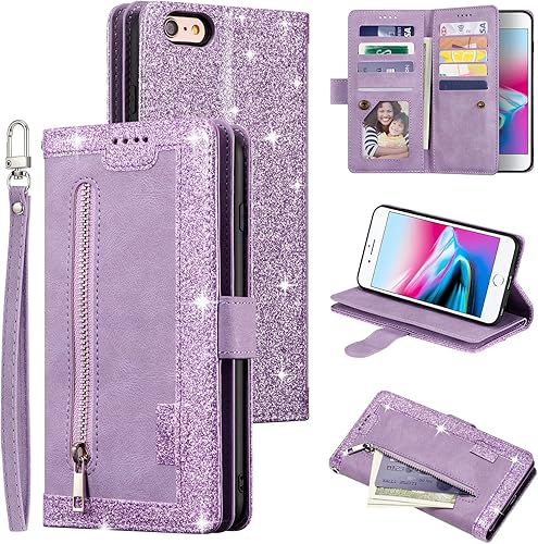 Miniatura 9 de UEEBAI Funda para iPhone SE 2022 5GiPhone 7iPhone 8iPhone SE 2020, 9 ranuras para tarjetas, cartera a prueba de golpes, con correa de mano, ranuras