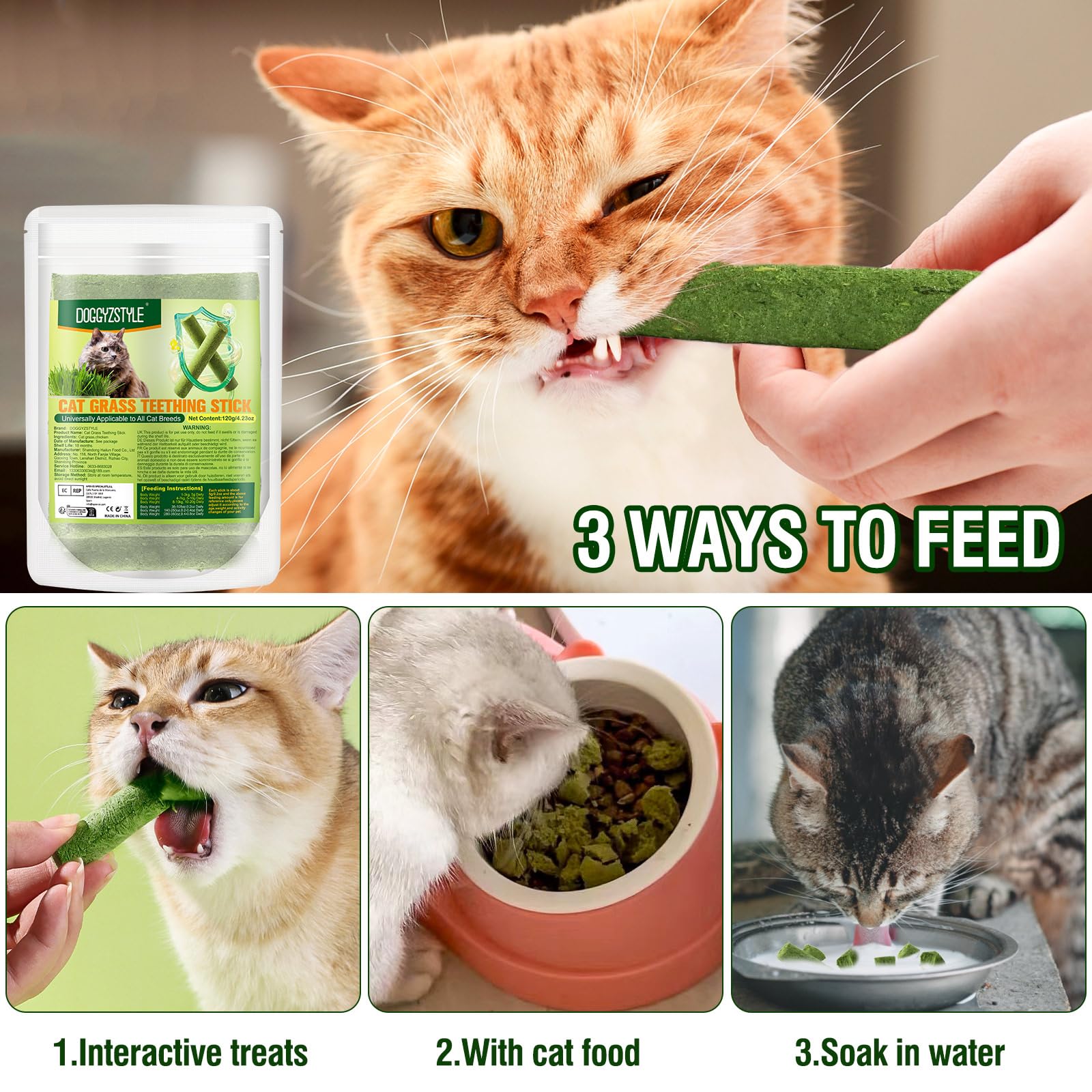 120g Herbe À Chat Bâton De Dentition Boules De Poils, Bâtons À Mâcher pour Chats, Bâtons De Jouets À L’Herbe À Chat Bâtonnets Chaton D’intérieur Bâton À Mâche (120g)