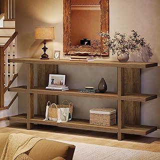 Tribesigns 63 Inches Long Console Table with Storage, Wooden Narrow Entryway Table with 3-Tier Shelf, Farmhouse Accent Foyer Sofa Furniture for Entryway, Living Room, Hallway