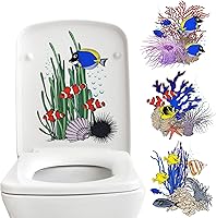 Vista 4 de 4 calcomanías autoadhesivas para asiento de inodoro bajo el mar, vida marina, acuarela, animales marinos, peces, algas marinas, coral