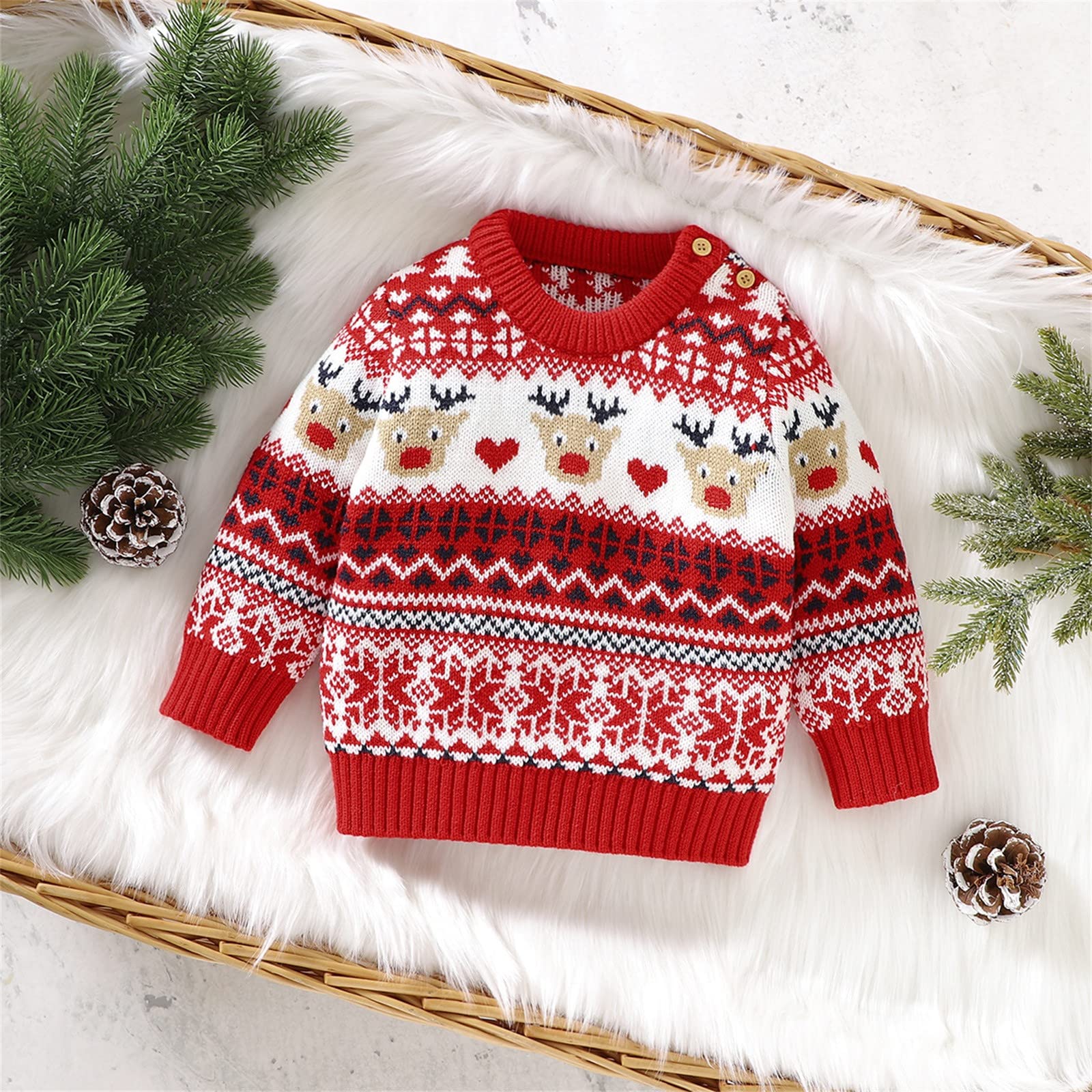 Pull tricoté à manches longues pour bébé fille et garçon - Tenue de Noël chaude pour l'hiver