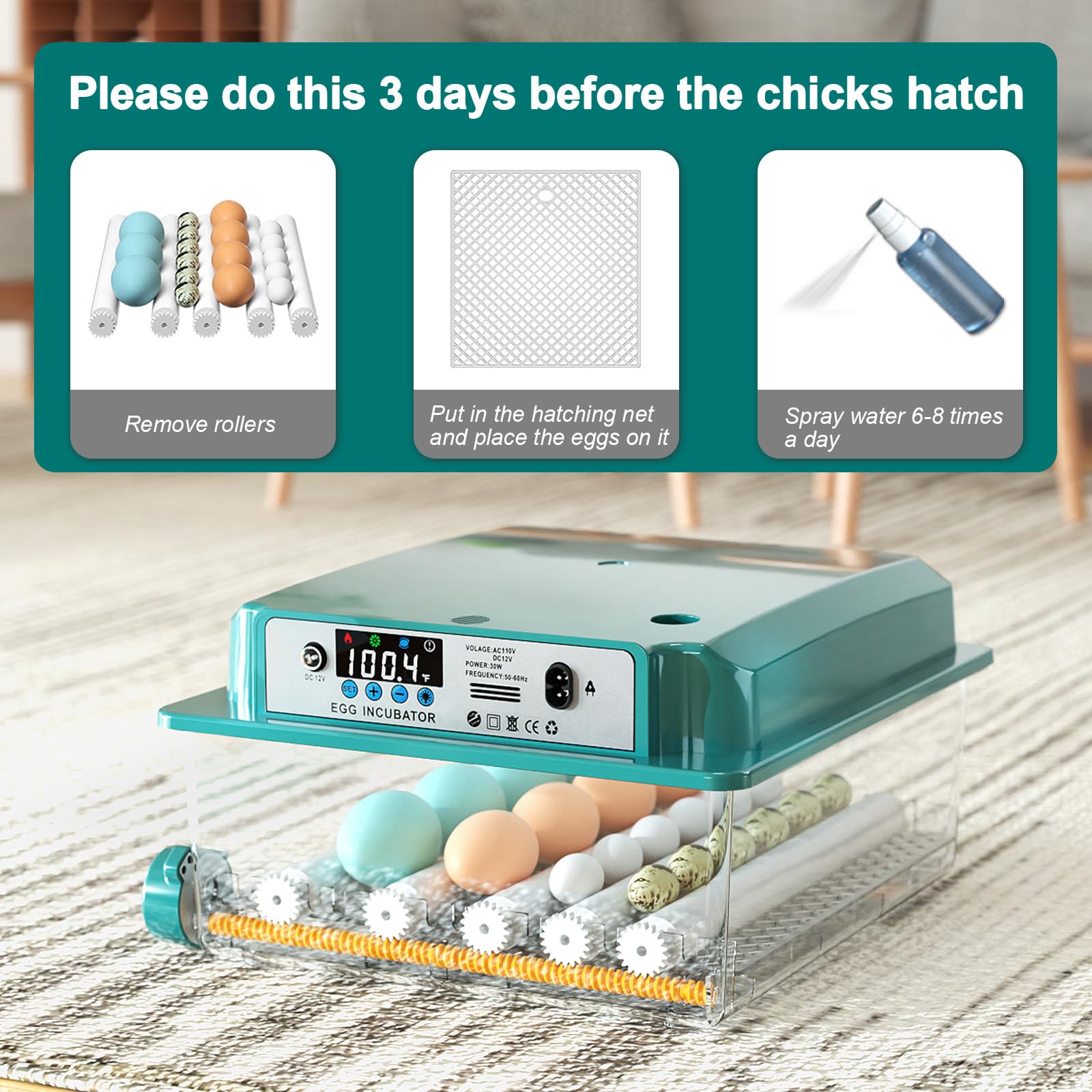 Incubadoras para incubar 16 huevos, incubadora de huevos con giro automático de huevos y llenado de humedad, control de temperatura, incubadora con rodillos ajustables para pollos, patos