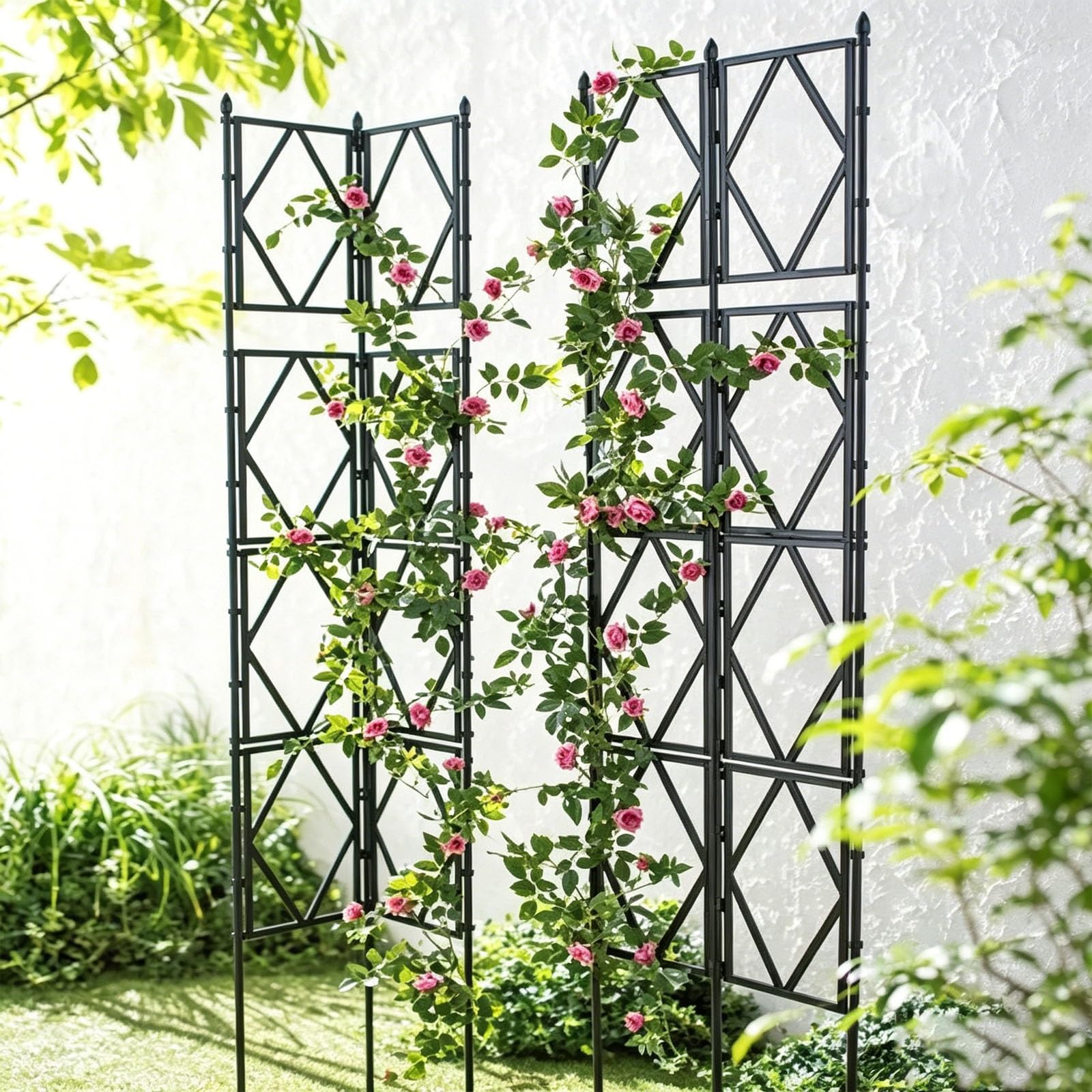 Metalowa Kratka Ogrodowa/Podpórka Dla Roślin Pnących – Idealna Do Ogrodu, Na Taras Czy Balkon; Wsparcie Dla Pnączy, Ogórków, Warzyw I Kwiatów | Black,60cm*1.2m