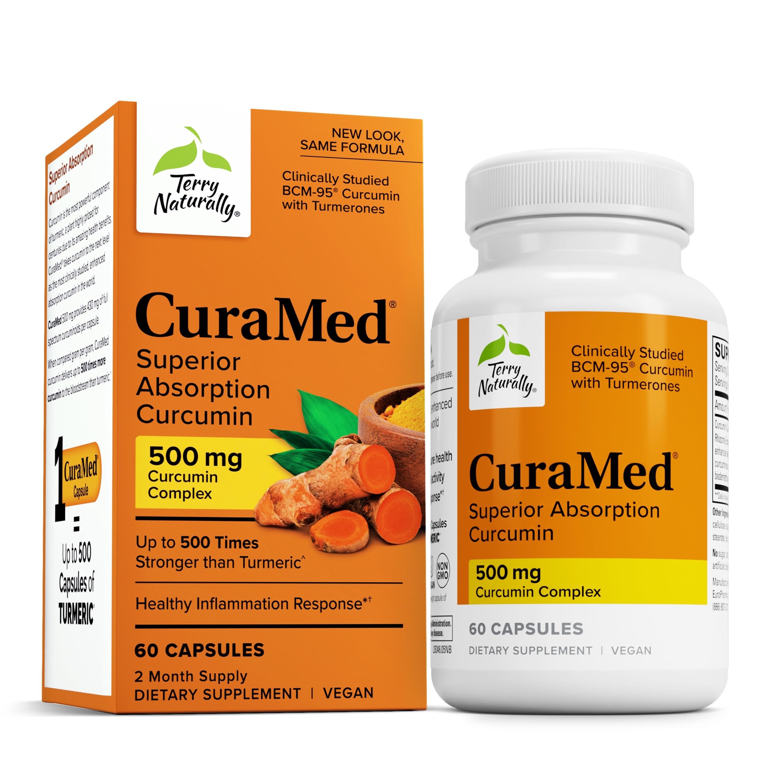 Terry NaturallyCuraMed 500mg - Antioxidant Supplement for Brain & Immune Health Support - Supplement with Curcumin & Turmeric Essential Oil - Herbal Liver Support - 60 Capsules