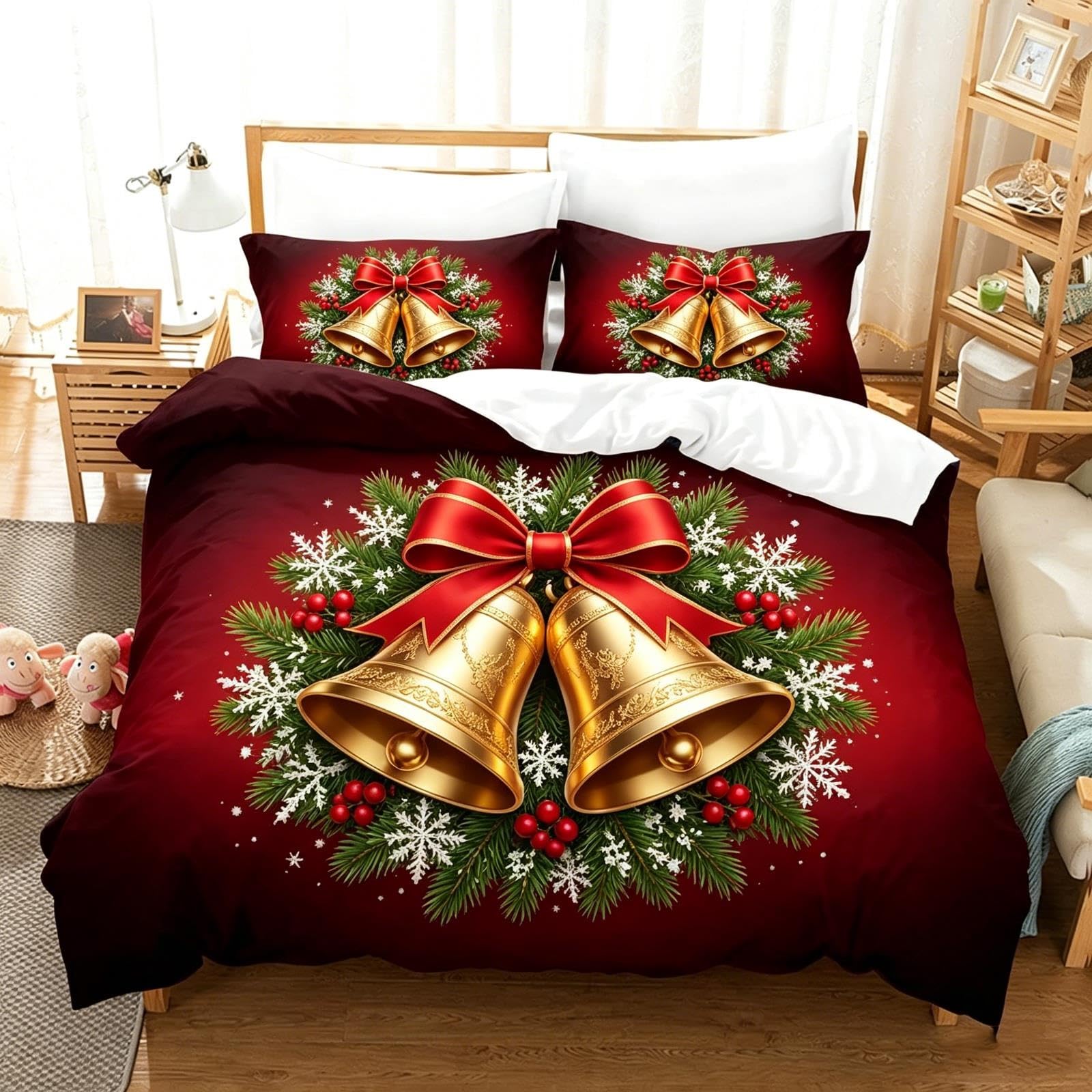 Winter Bettwäsche Weihnachten 3 teilig Bettbezug 2 Kissen weich , Set