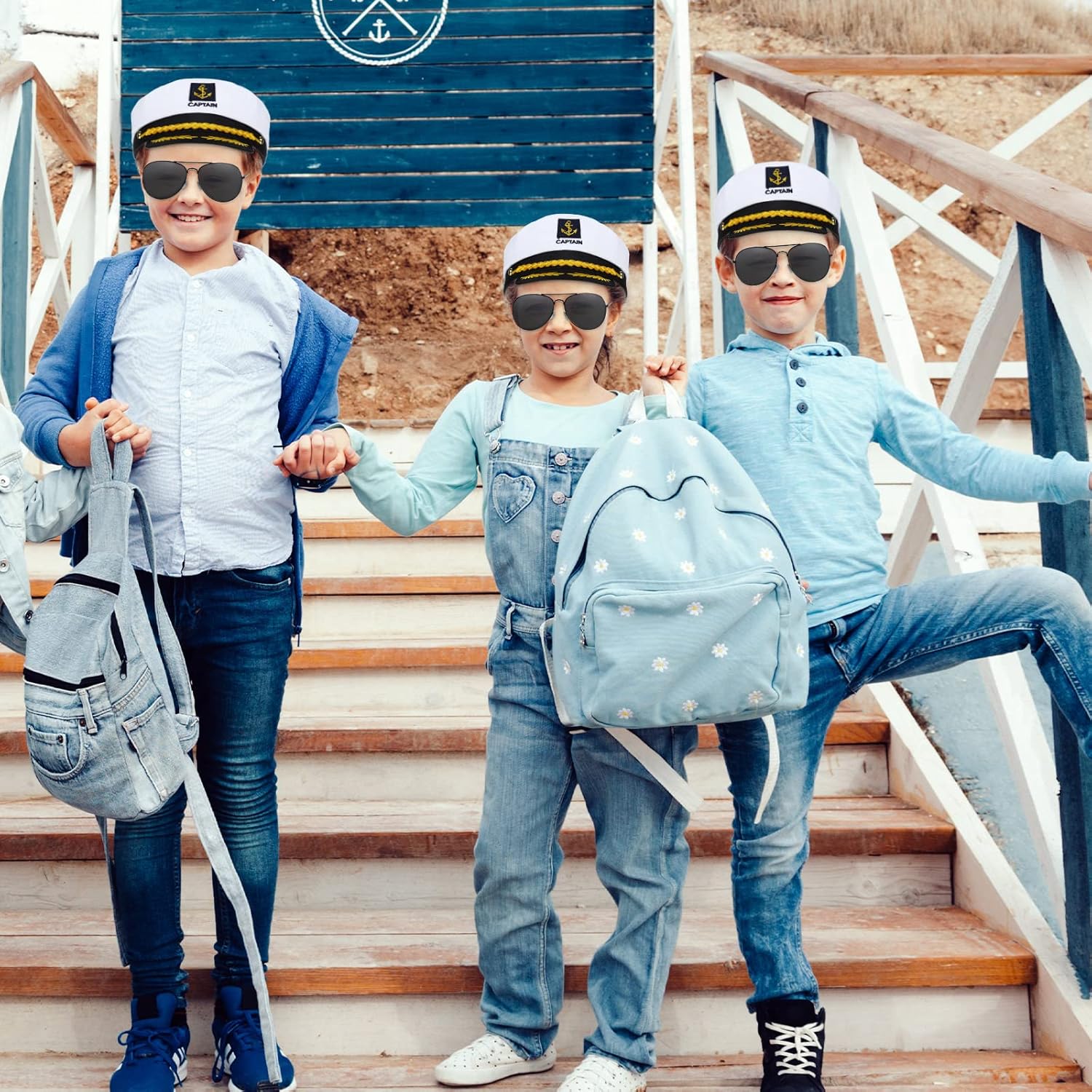 Hercicy 12 Pieces Yacht Captain Hat Sailor Ship Costume Set Captain's Yacht Sailors Hat Adjustable Sailor Ship Cap Polarized Sunglasses Lightweight Driving Sunglasses for Kids
