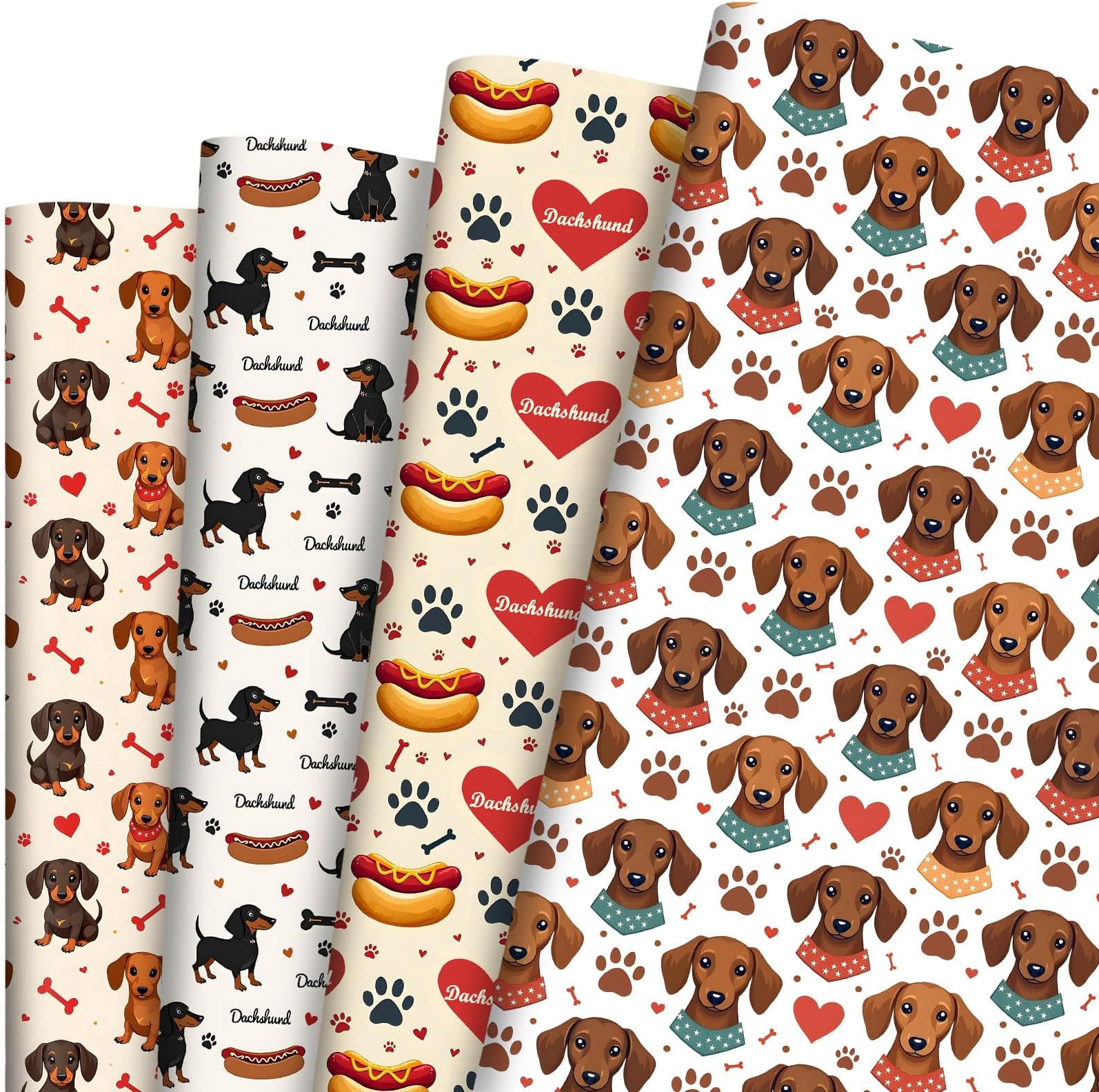 Pineraap 12 Sheets Dog Wrapping Paper, Dachshund Paw Print Gift Wrap Cute Puppy Gift Packing Paper for Men Women Dog Lovers Birthday Baby Shower Pet Themed Party, 20 x 28 Inch
