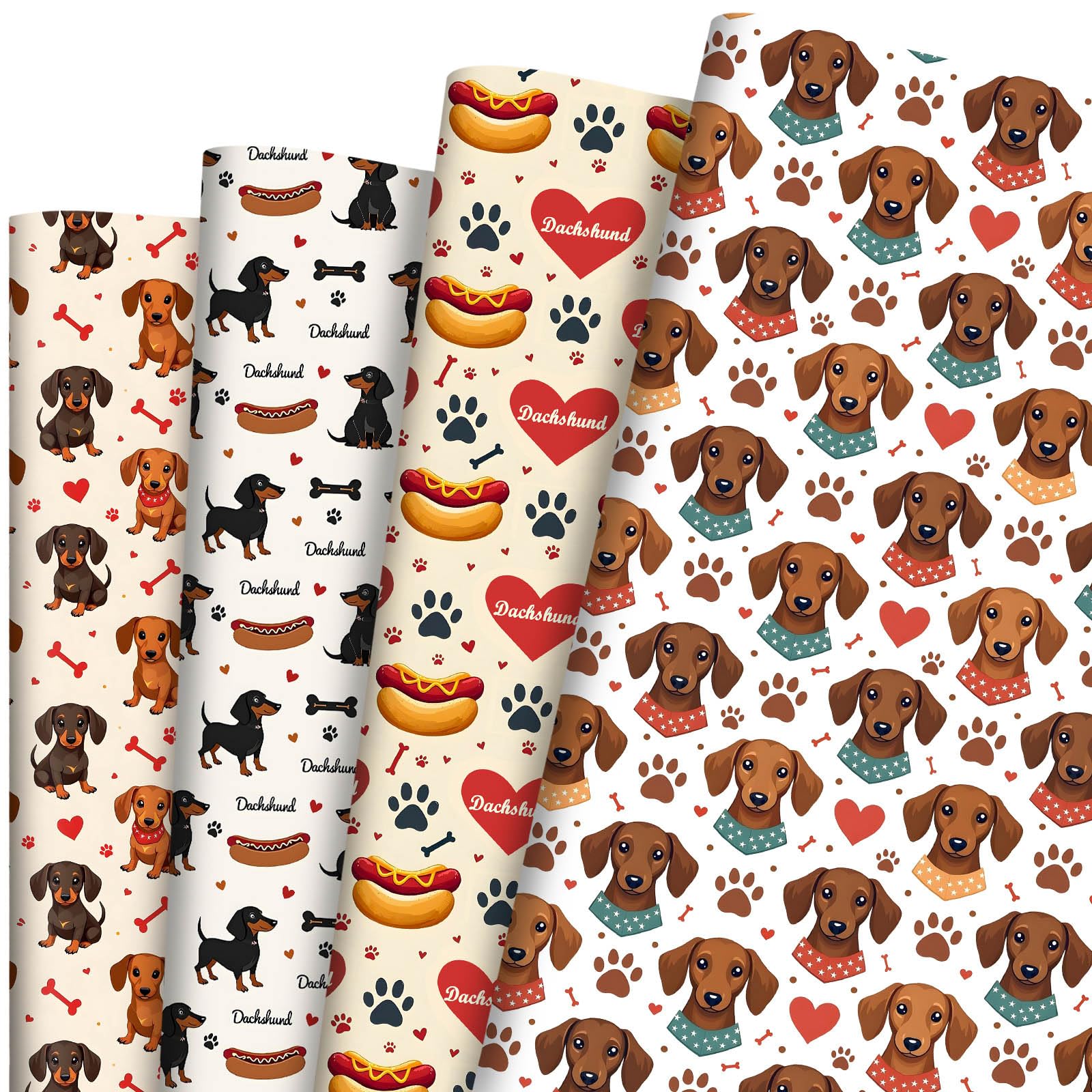Pineraap 12 Sheets Dog Wrapping Paper, Dachshund Paw Print Gift Wrap Cute Puppy Gift Packing Paper for Men Women Dog Lovers Birthday Baby Shower Pet Themed Party, 20 x 28 Inch