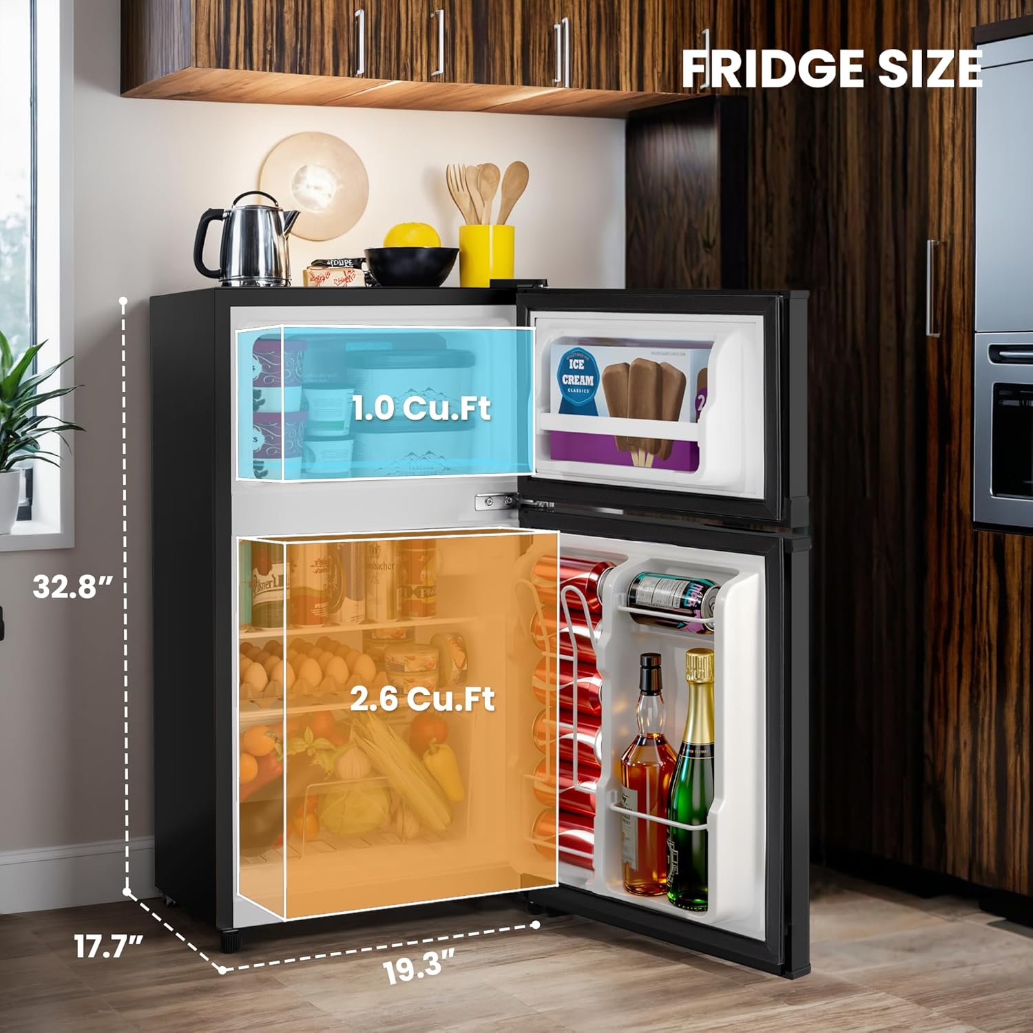 4.4 Cu.Ft Mini Frid with Freezer, Small Refrirator Doors for
