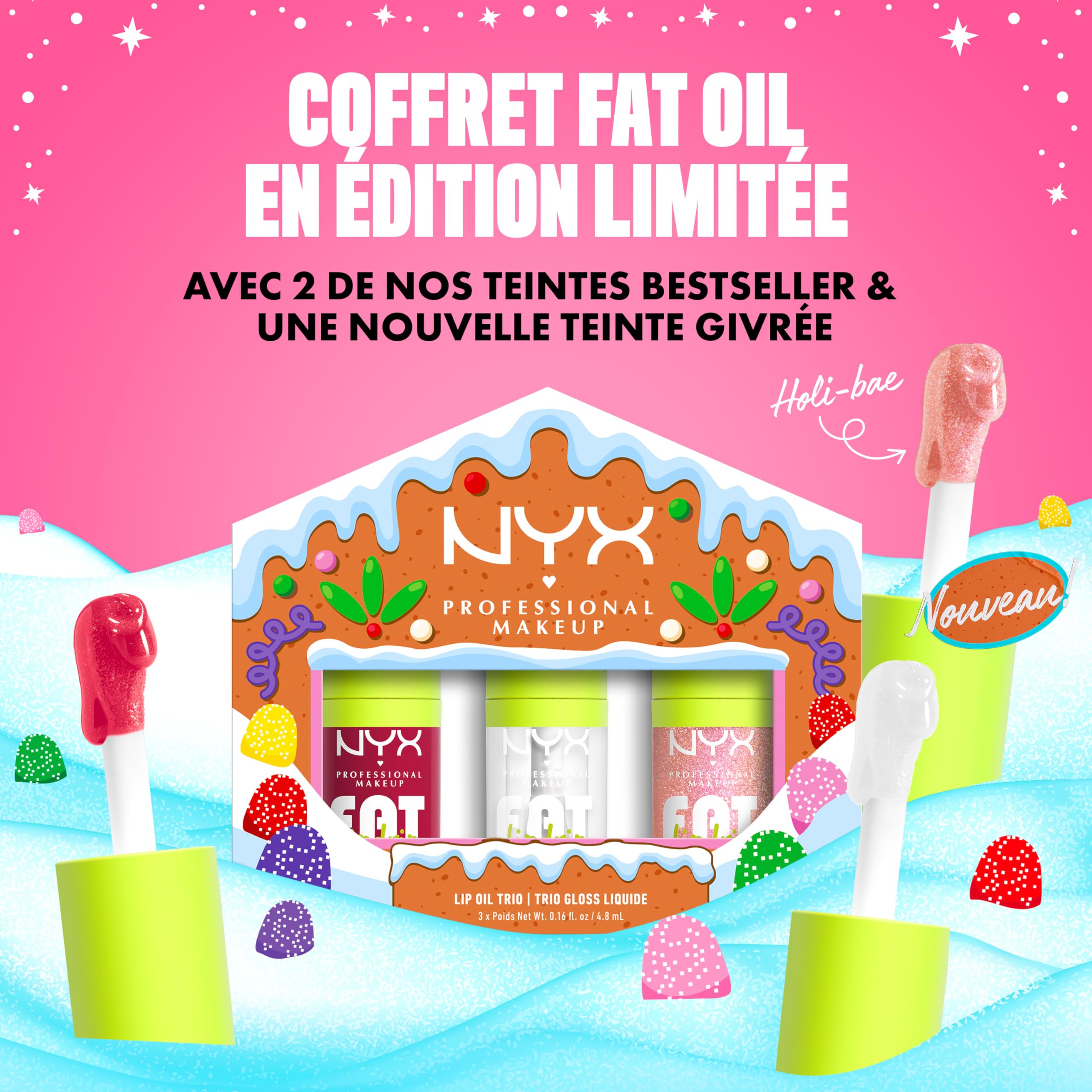 NYX Professional Makeup Coffret Trio Gloss Huiles à Lèvres Fat Oil | Huile framboise mûres squalane, Brillance intense non collante, Formule vegan, Coffret édition limitée 3 teintes