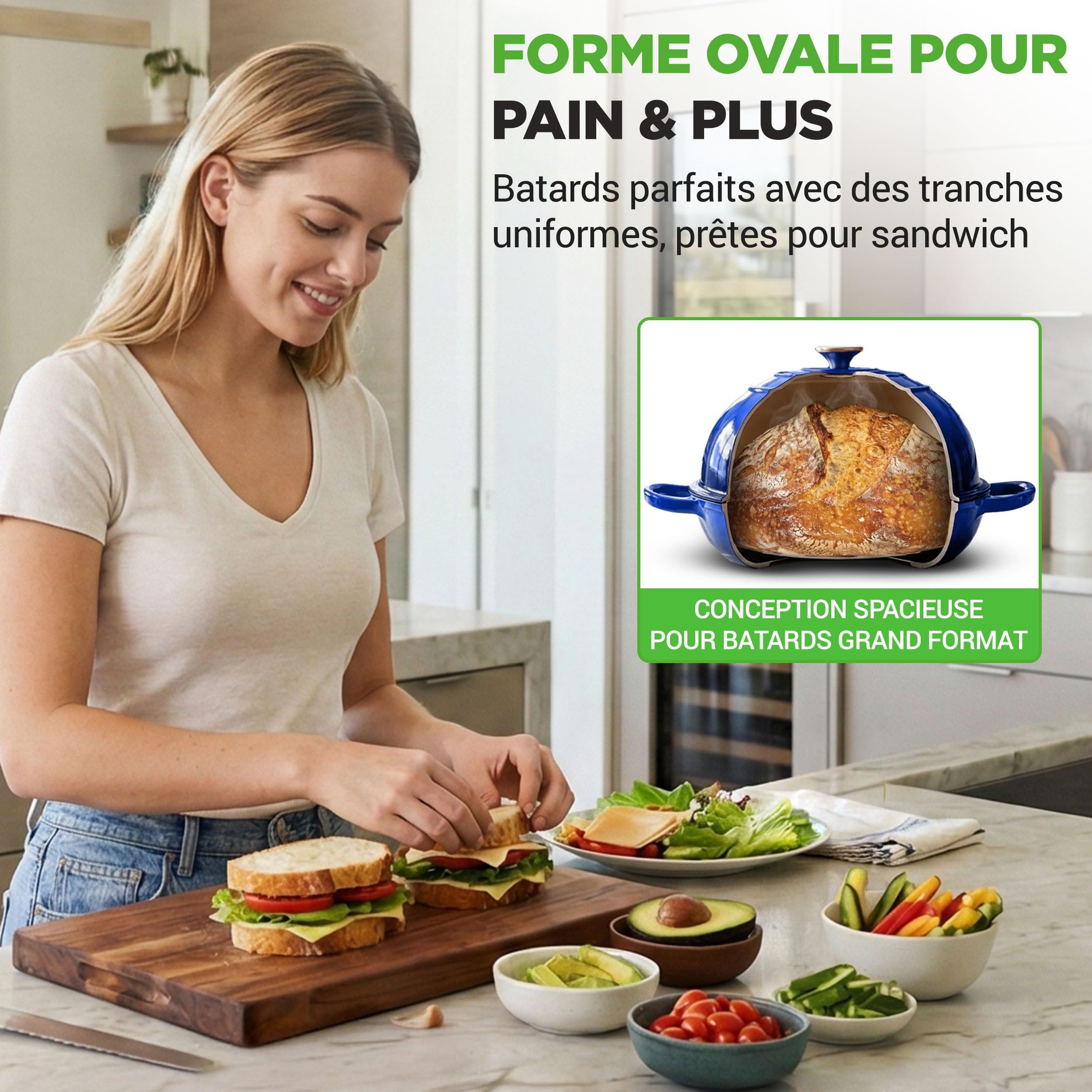 NutriChef Four à Pain en Fonte Émaillée avec Couvercle Dôme – Cocotte Dutch Oven 26 cm pour Pain au Levain, Pain Artisanal, Ragoût, Cuisson Vapeur, Four 260 °C, Compatible Induction, Gants Silicone