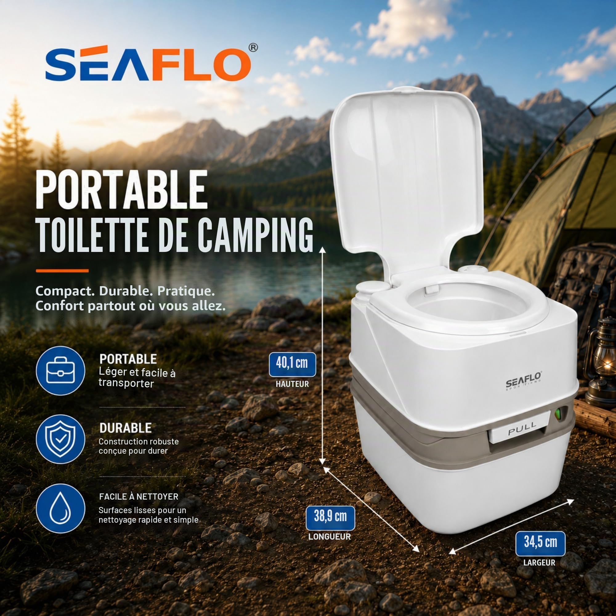 SEAFLO Toilettes de voyage portables de qualité supérieure - 18 l