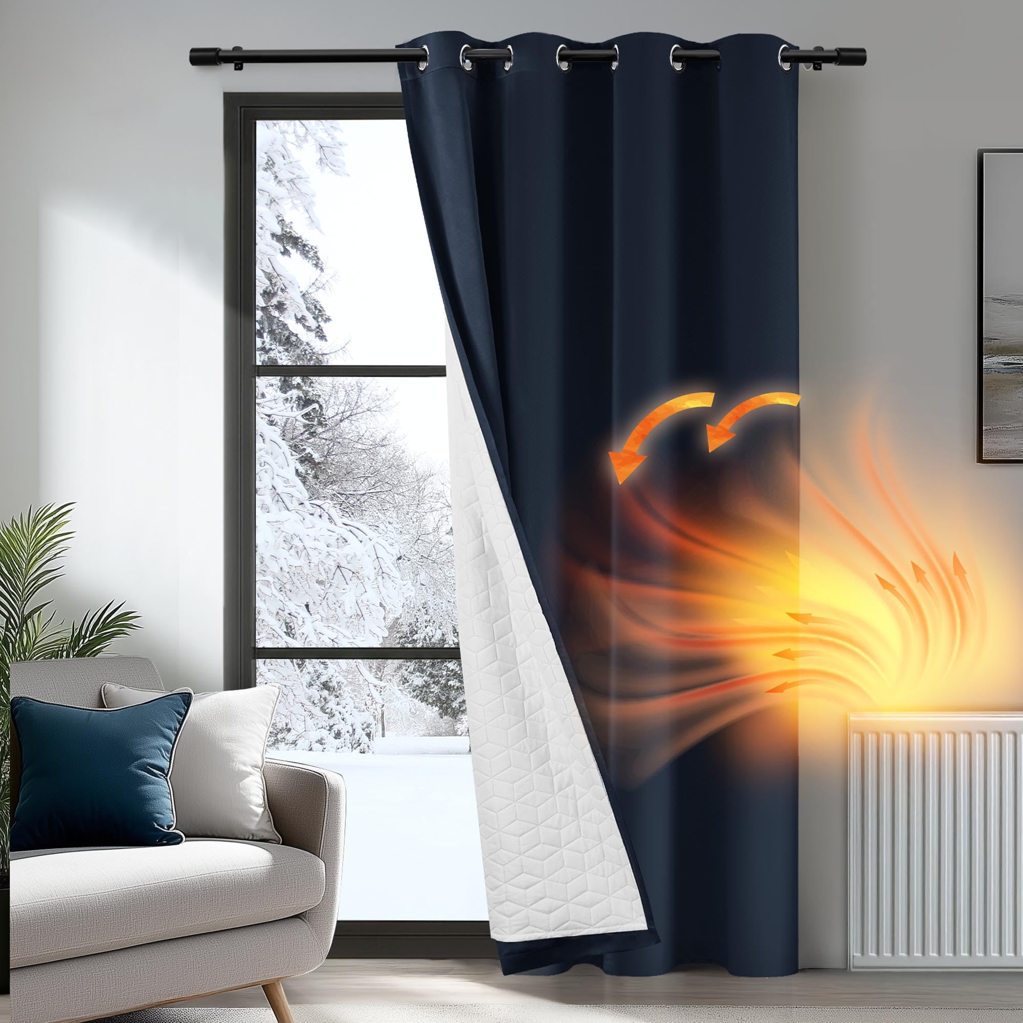 Deconovo Cortinas Opacas de Salon Dormitorio termicas aislantes Frio 1 Pieza 132x229cm Azul Marino Global Recycled Standard OEKO-TEX STANDARD 100 Global Recycled Standard Global Recycled Standard
